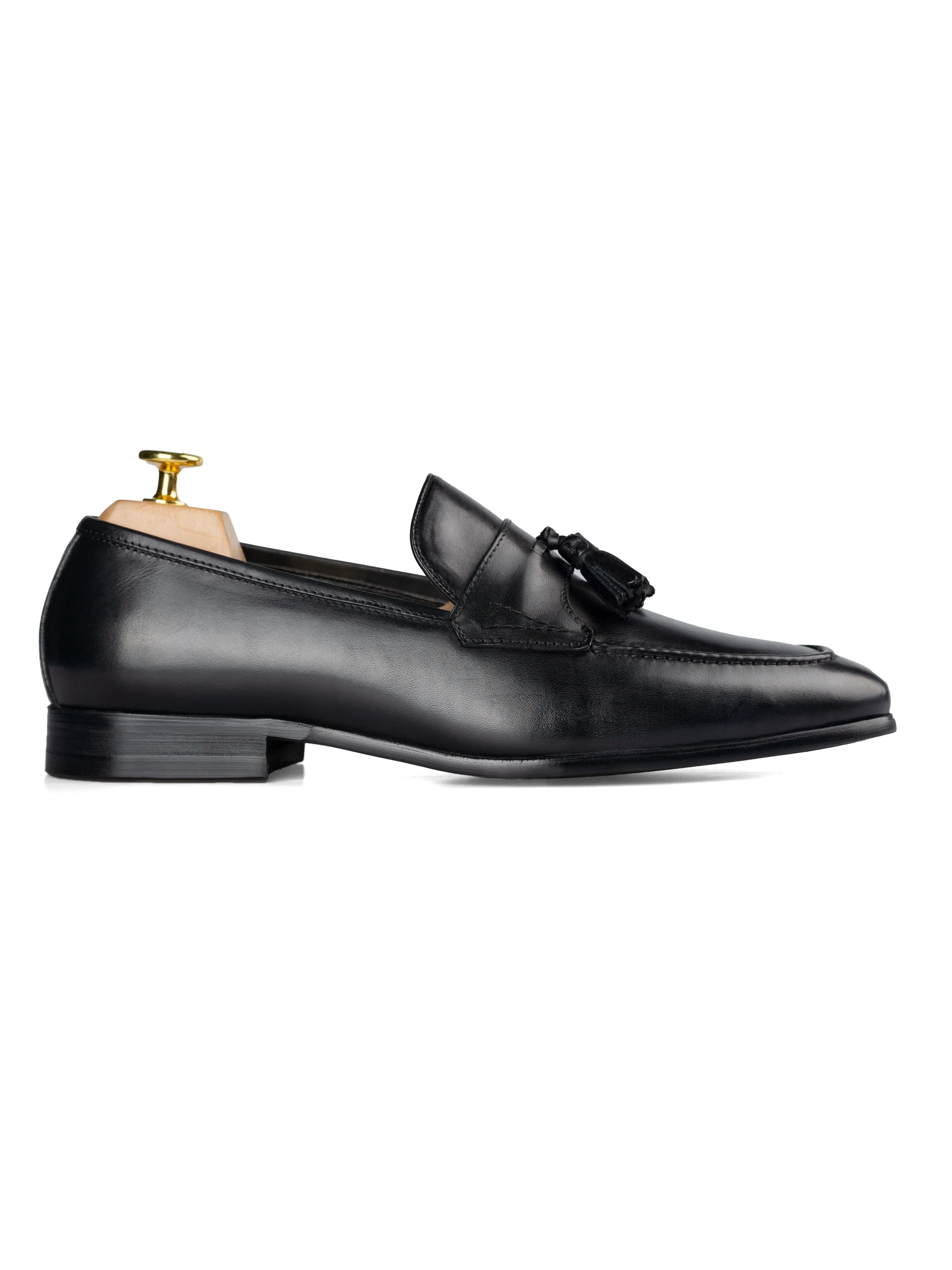 Guard Steps Tassel Loafer Wing Strap - Solid Black