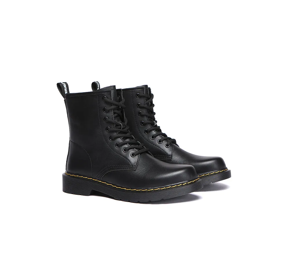 EVERAU? Women Leather Lace Up Black Chunky Boots Simona Chill Guard Ice Safe