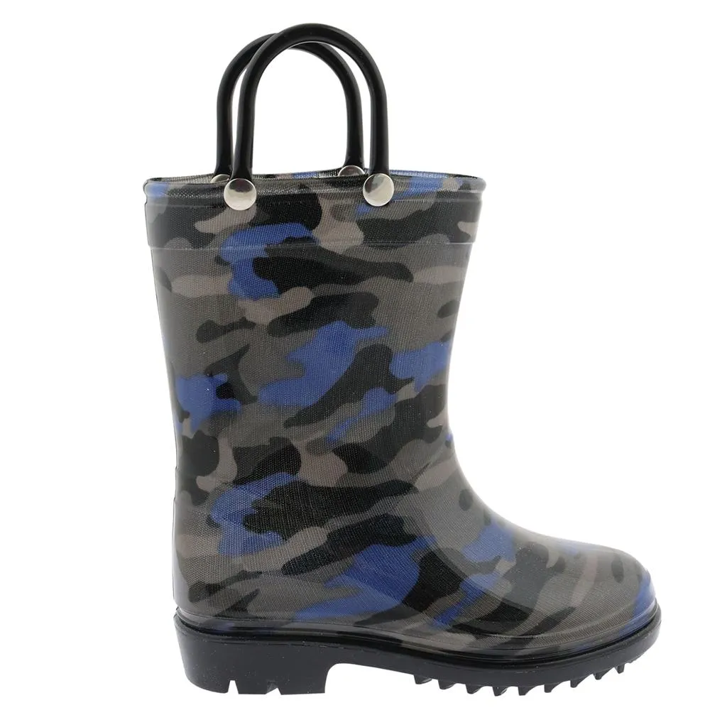 Slip Free Boots Chilly Day Walk Toddler Boys Shiny Camo Printed Rain Boot