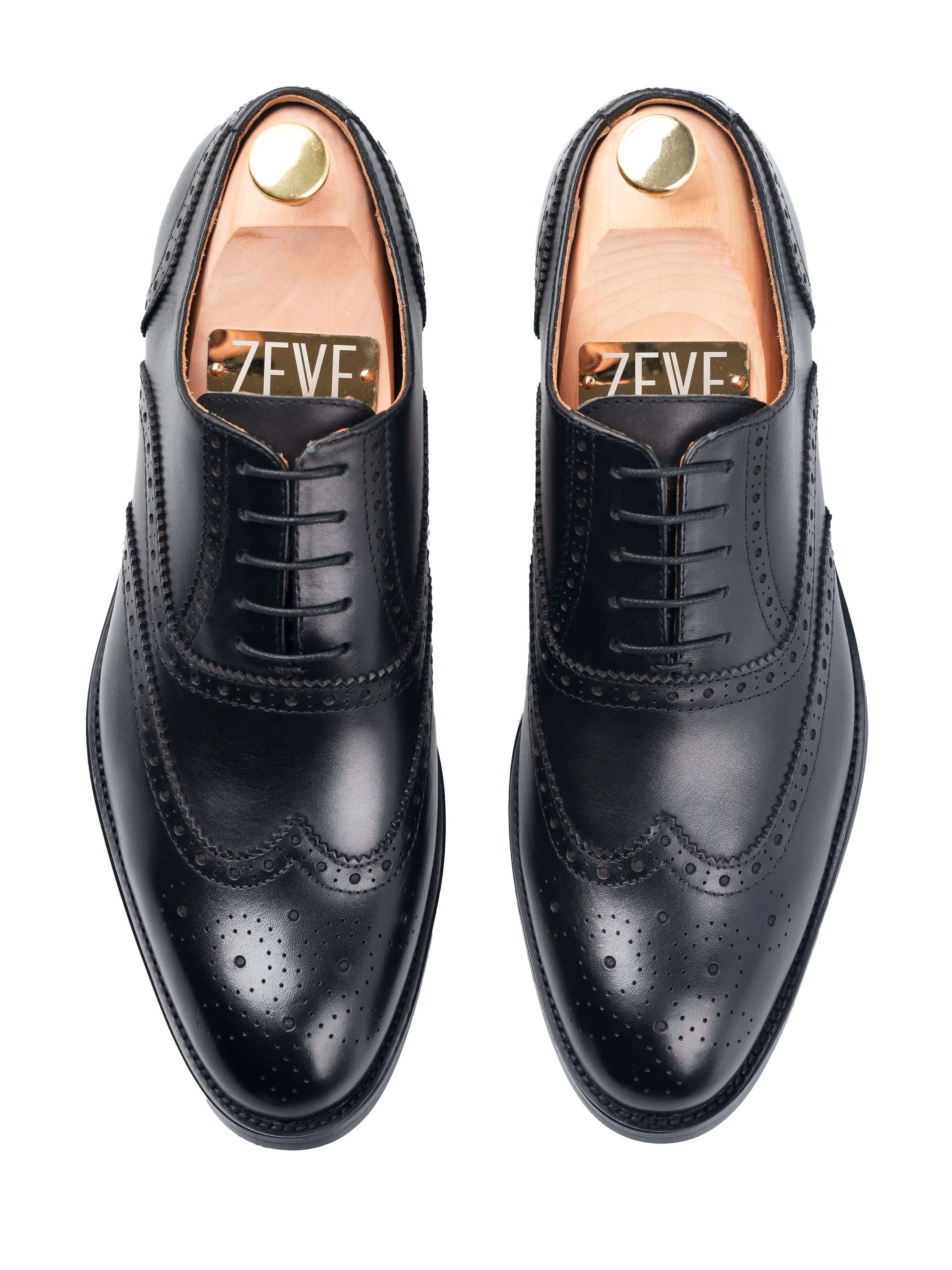 Classic Oxford Brogue Wingtip - Black Lace Up Leather Class