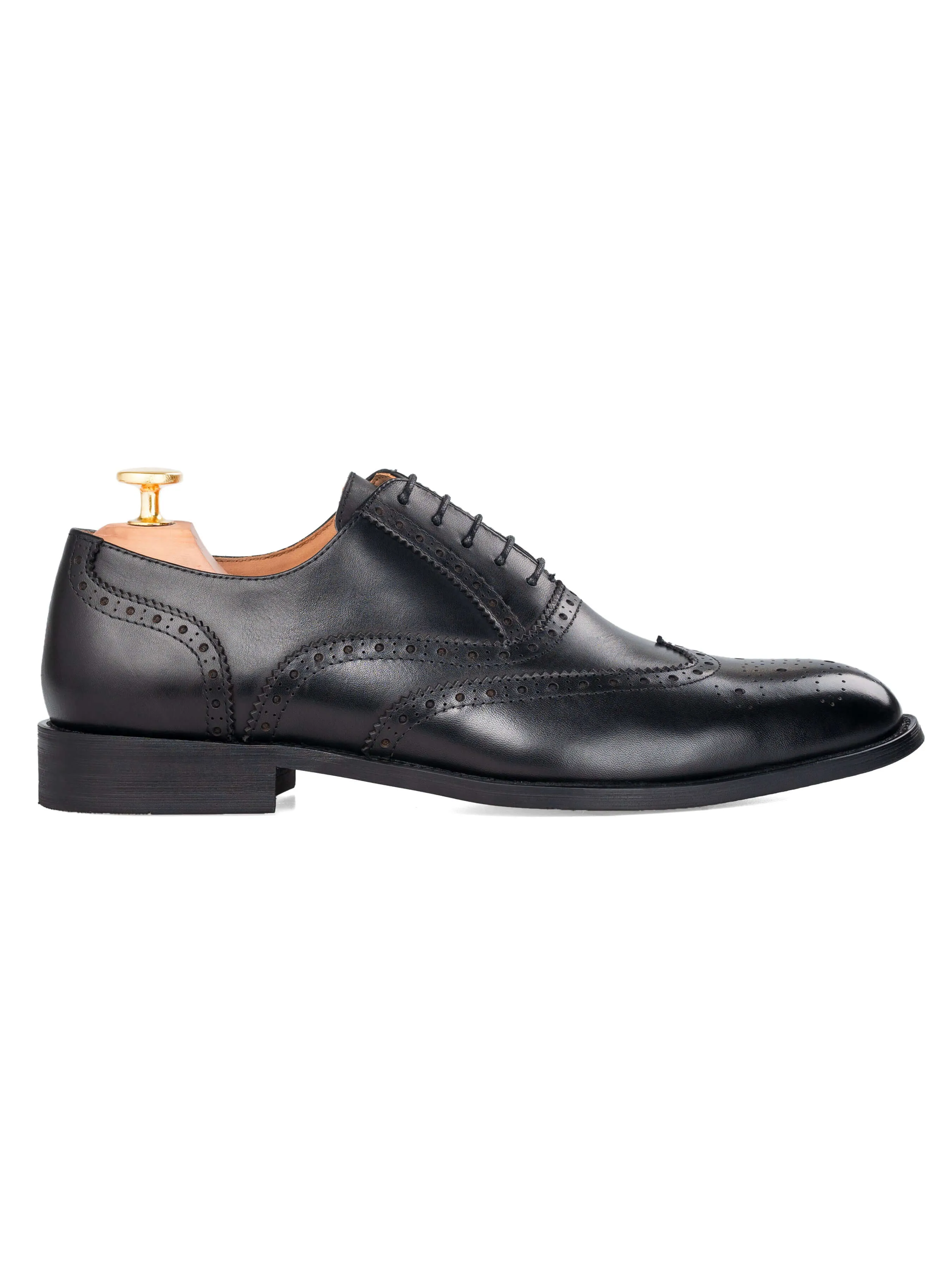 Classic Oxford Brogue Wingtip - Black Lace Up Formal Comfort