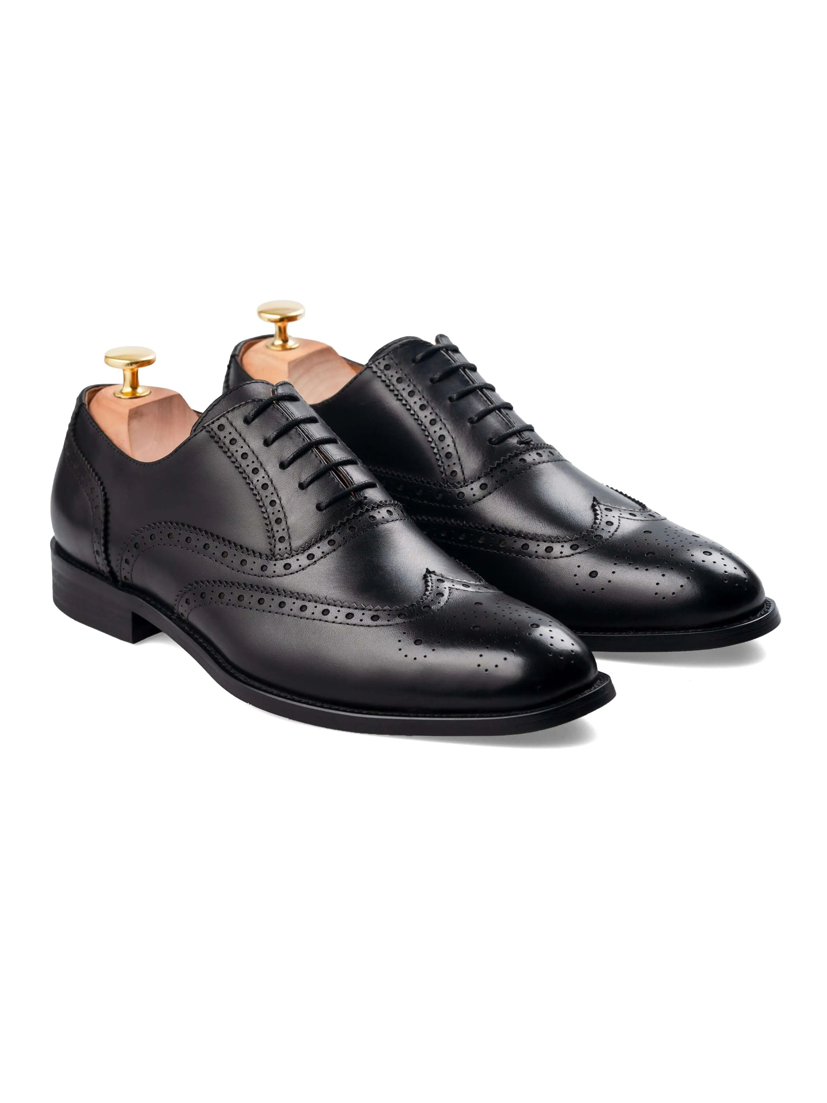 Leather Wear Classic Oxford Brogue Wingtip - Black Lace Up