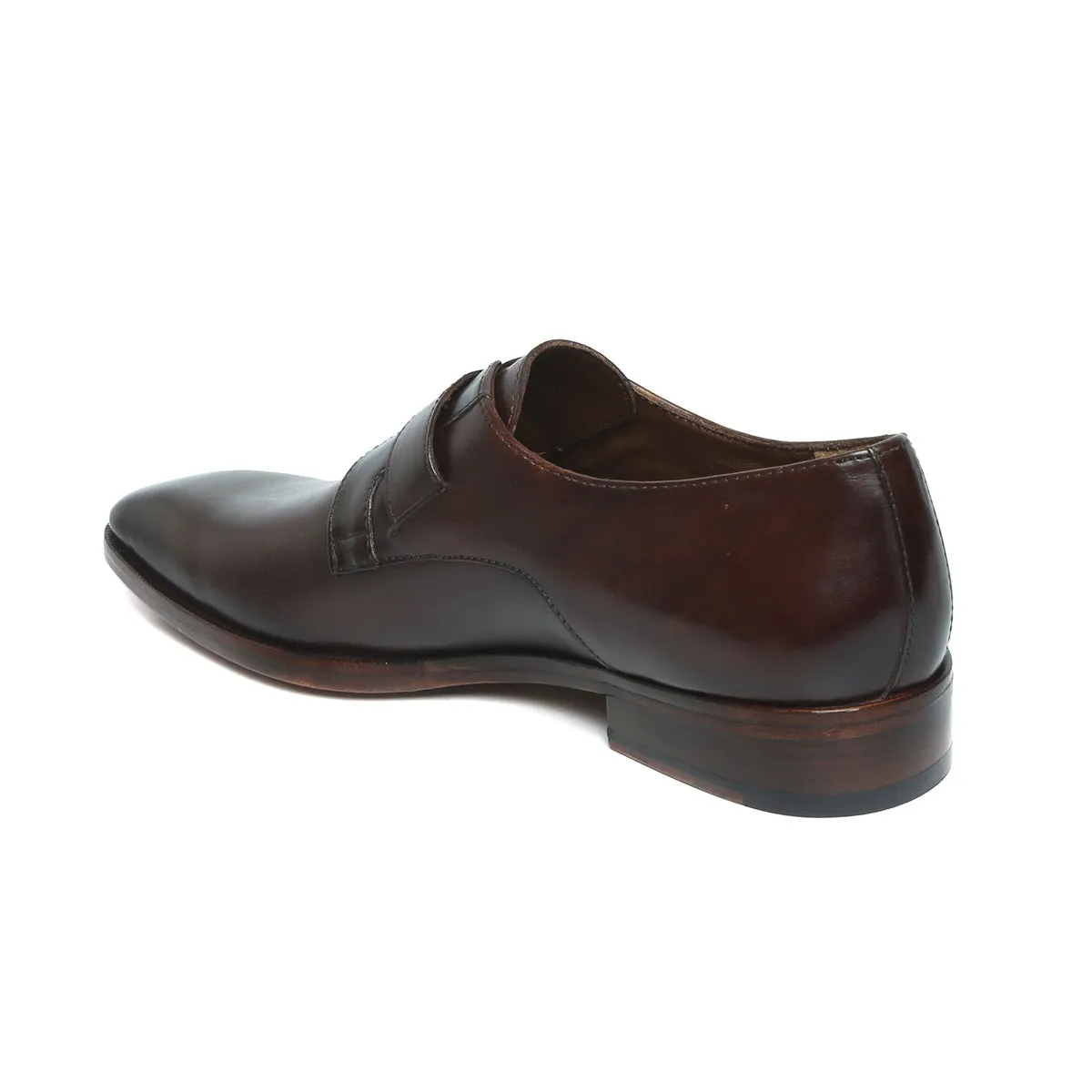 Dark Brown Leather Slant Toe Derby Monk Strap Shoes by Brune & Bareskin Exclusive Banquet Summer Air