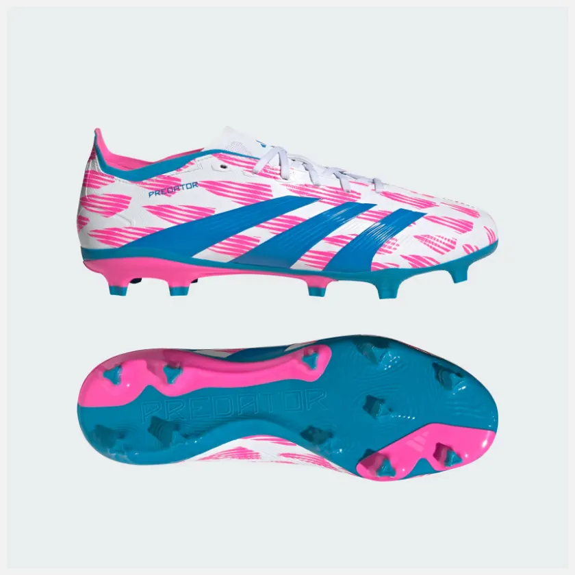 Sweat Wicking Adidas Predator League Firm Ground Men's Football Shoes -Cloud White/Solar Blue/Solar Pink