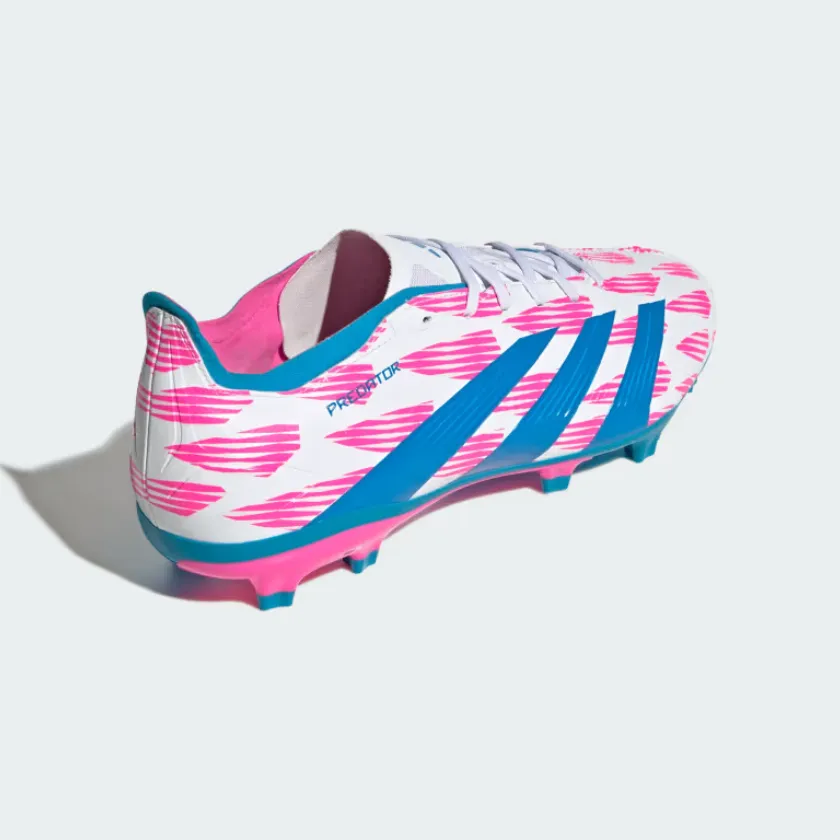 Speed Point Rotation Ready Adidas Predator League Firm Ground Men's Football Shoes -Cloud White/Solar Blue/Solar Pink