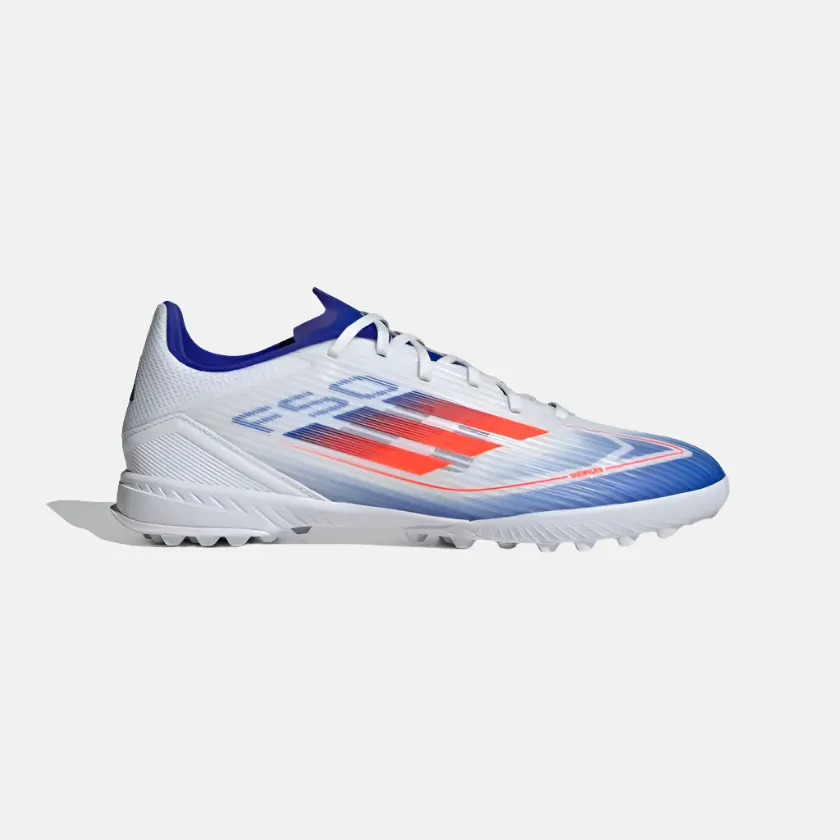 Dribbling Skills Action Ready Adidas F50 League Unisex Football Turf Shoes -Cloud White/Solar Red/Lucid Blue
