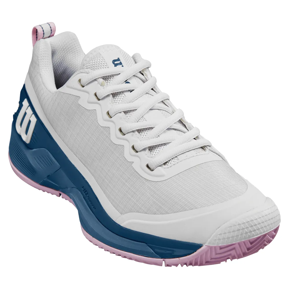 Wilson Rush Pro 4.5 Clay Court Tennis Shoes (Ladies) - White/EnsignBlue/Pirouette Wide fit Compact Build