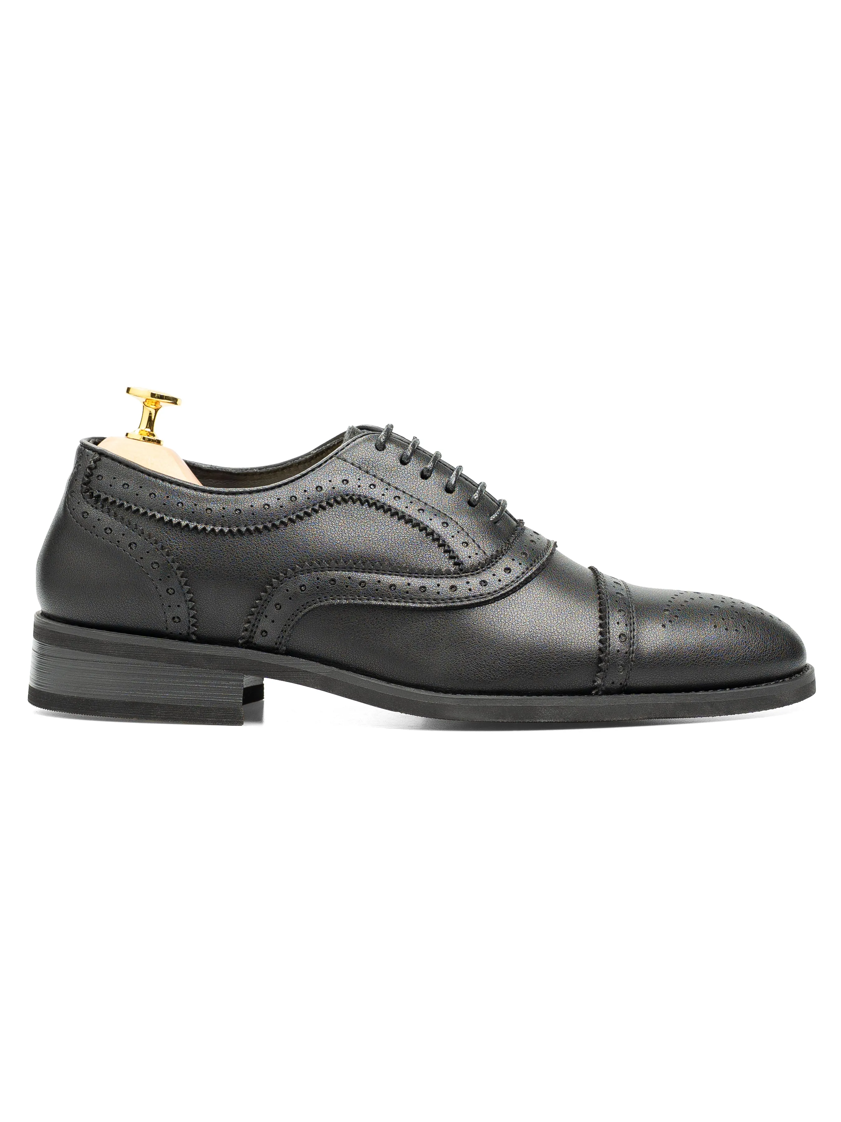 Virano Semi Brogue  - Solid Black Leather (Stud Sole) Reliable Fit