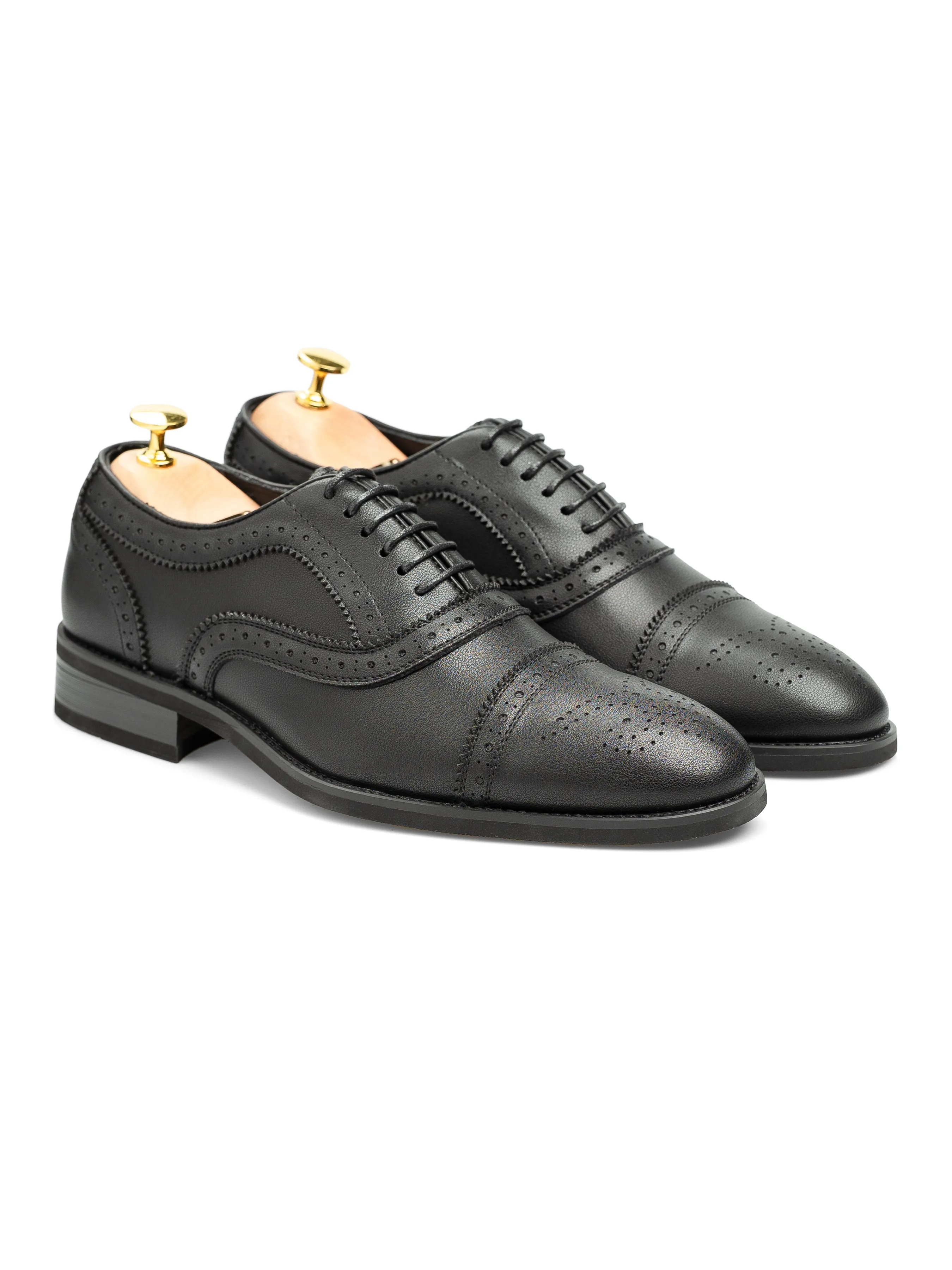 Footwear Look Virano Semi Brogue  - Solid Black Leather (Stud Sole)