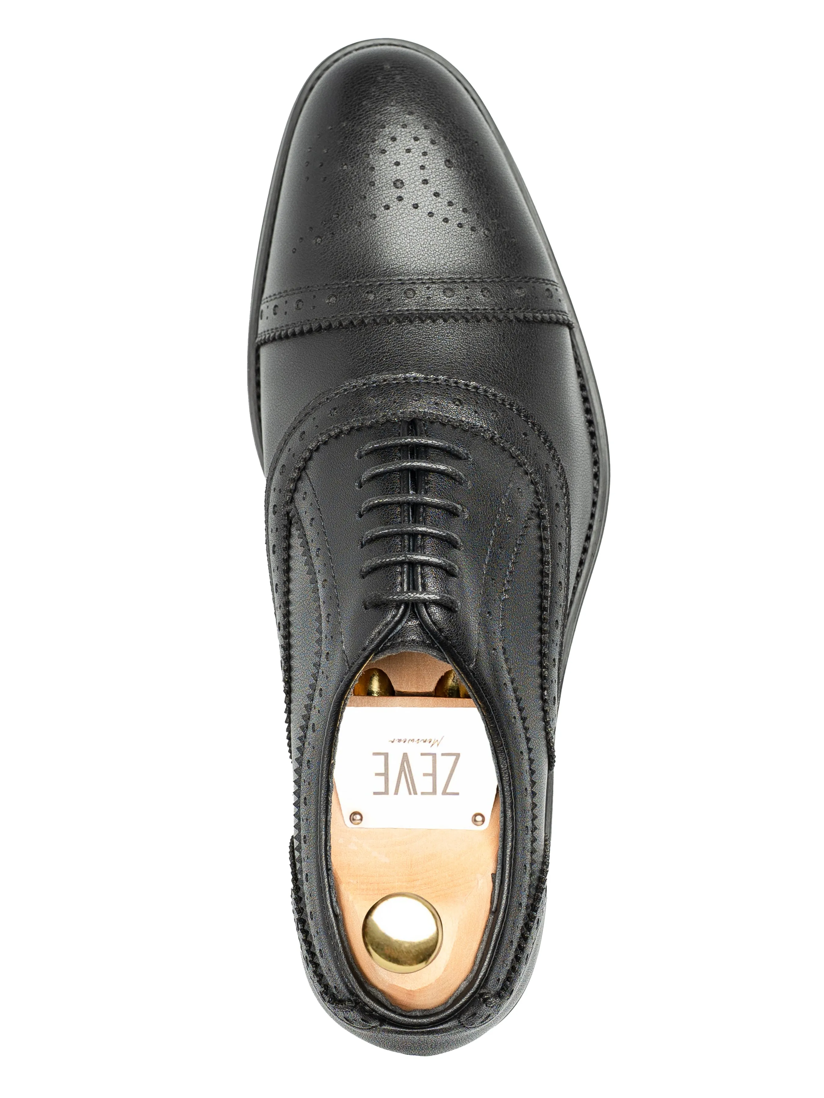 Minimalist Fit Virano Semi Brogue  - Solid Black Leather (Stud Sole)