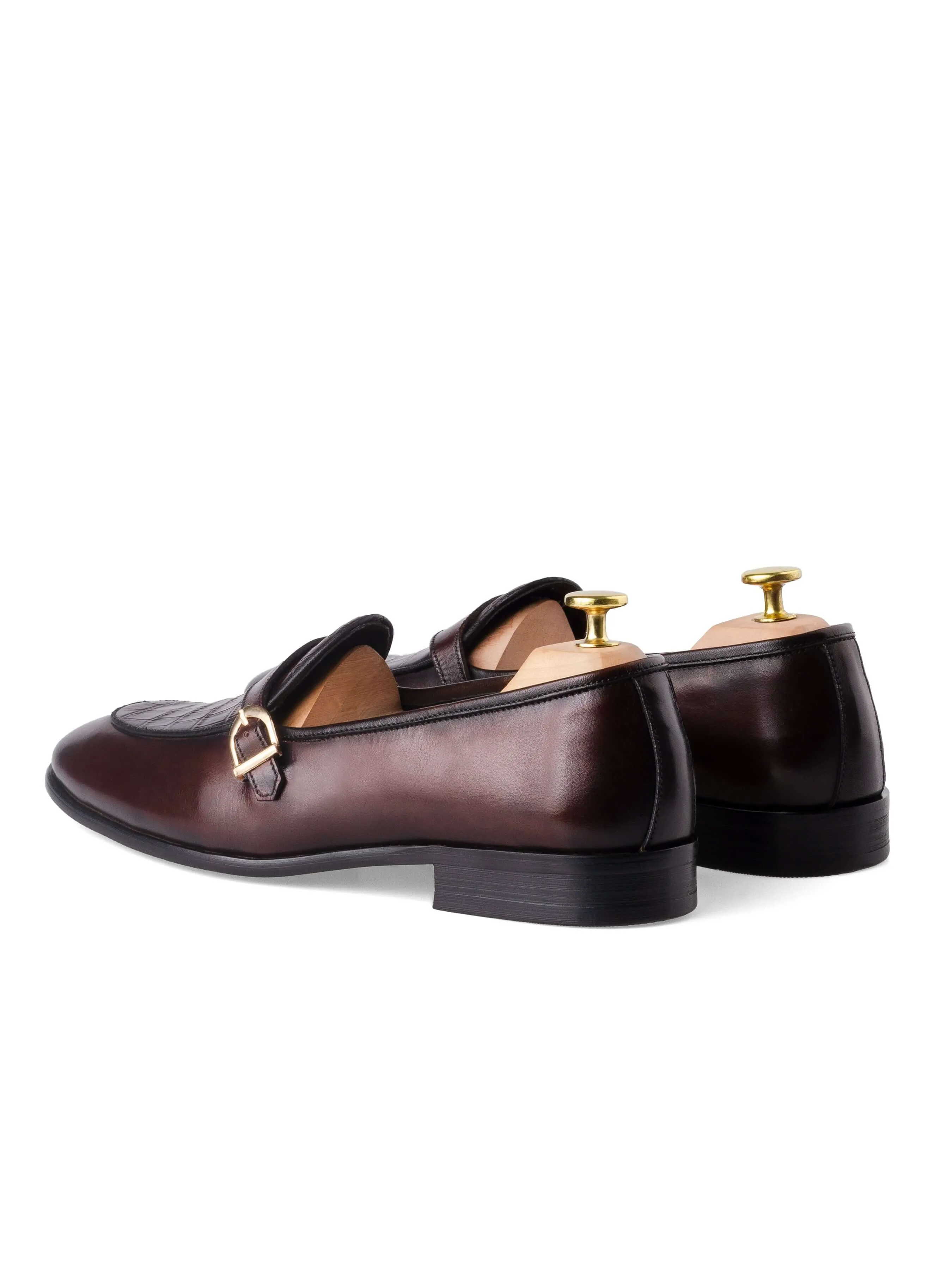 Relaxed Walking Shoes Belgian Croco Single Strap - Coffee (Hand Painted Patina)