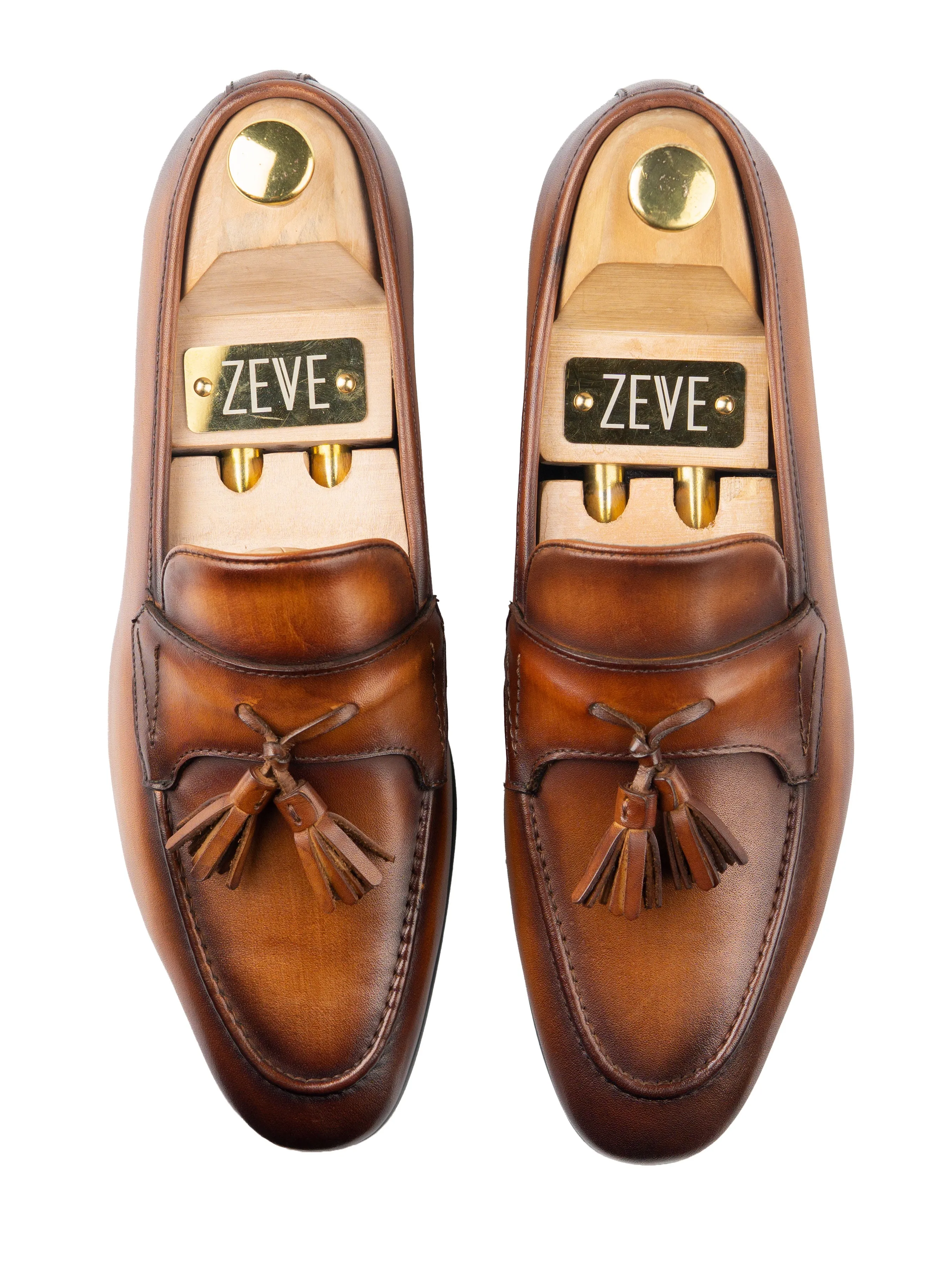 Tassel Loafer Wing Strap - Cognac Tan (Hand Painted Patina) Quick Breeze