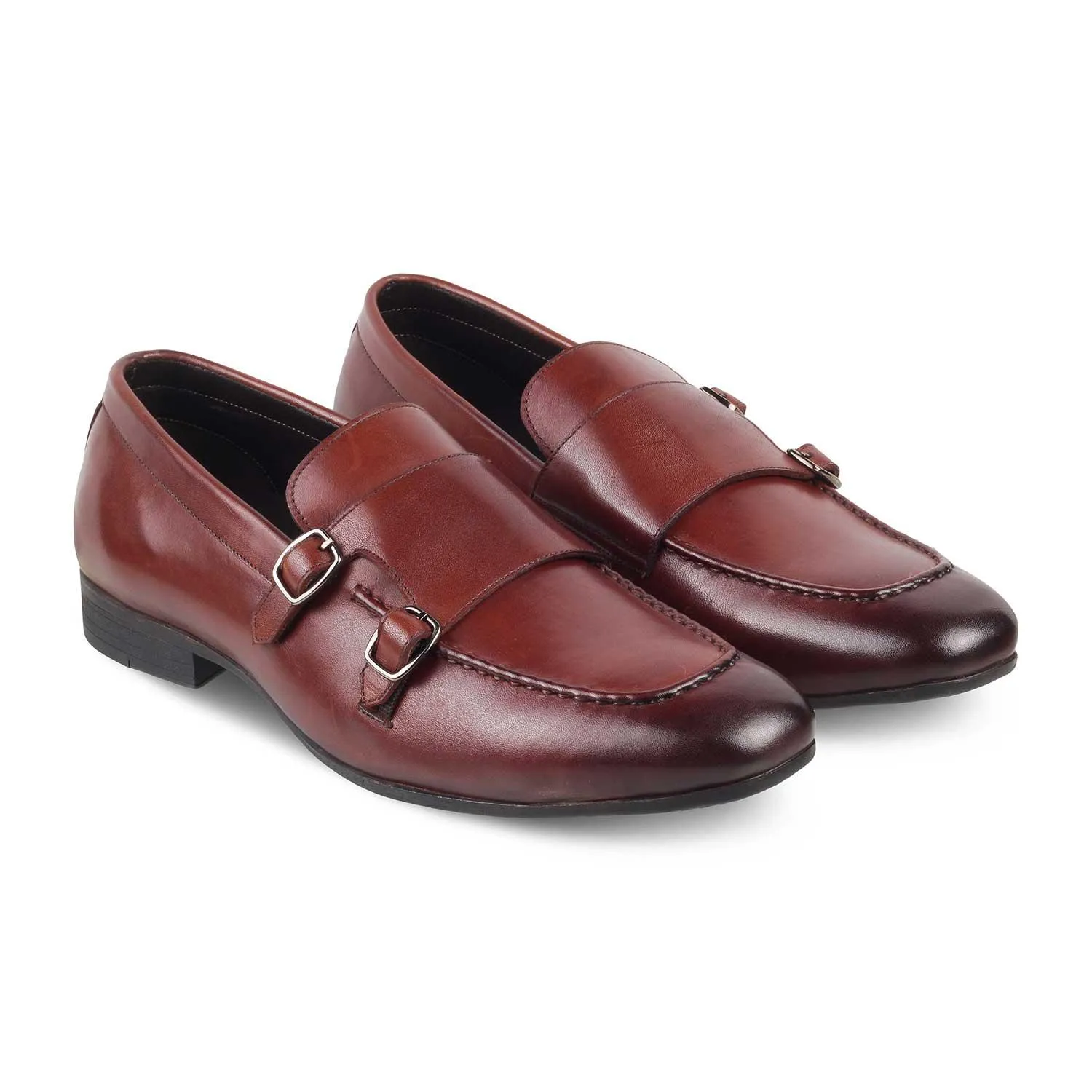 Stylish Pattern Shock Absorb The Bern Brown Men's Double Monk Shoes Tresmode