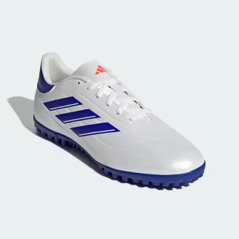 Adidas Copa Pure 2 Club Unisex Turf Football Shoes - Cloud White/Lucid Blue/Solar Red Sharp Footwork Midfoot Lock