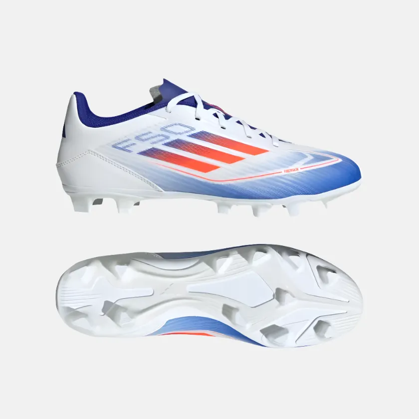 Sprint boost Pace Assist Adidas F50 Club Flexible Ground Men's Football Soccer -Cloud White/Solar Red/Lucid Blue