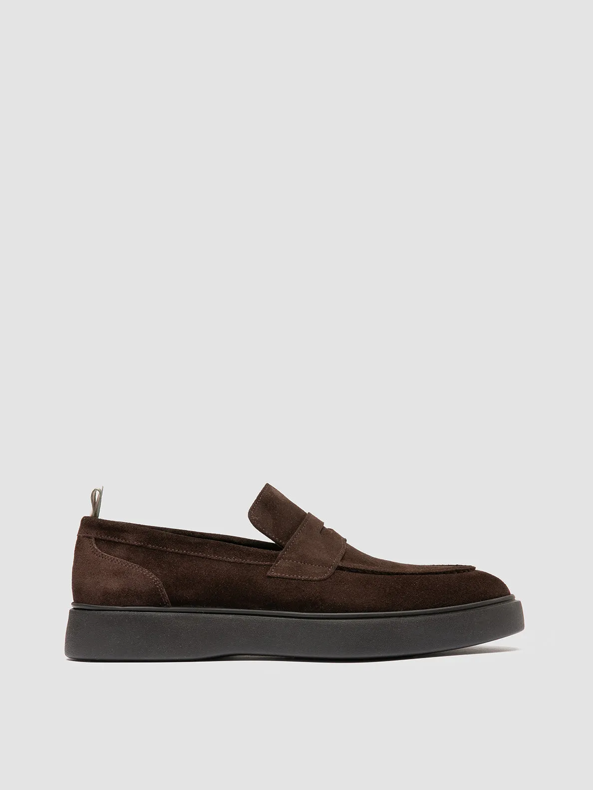 FRAME 001 - Brown Suede Penny Loafers Shopping Day Hold Strong
