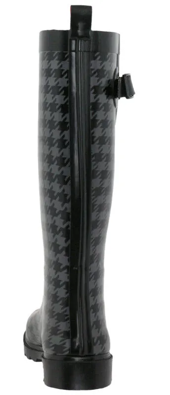 Ladies Houndstooth Tall Rubber Rain Boot Quick Fit Wear