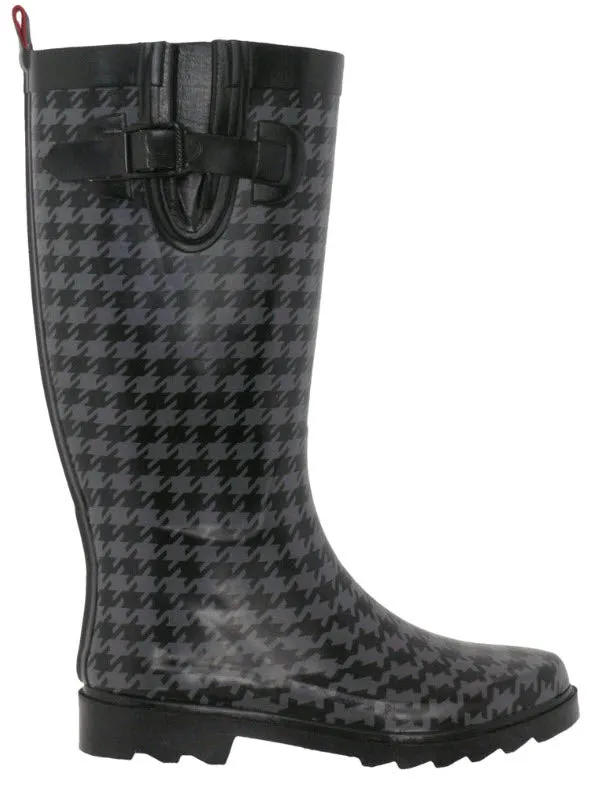 Ladies Houndstooth Tall Rubber Rain Boot Chilly Comfort Walk Chilly Weather Protection