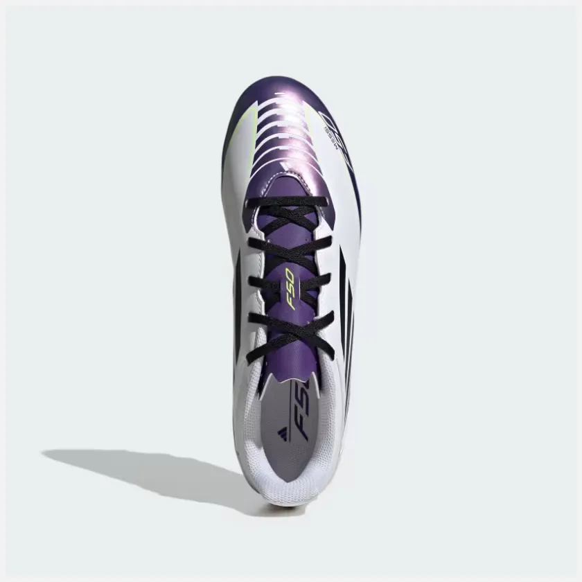 First Touch Tapered Fit Adidas F50 Club Messi Flexible-Ground Football Shoes -Cloud White/Core Black/Purple