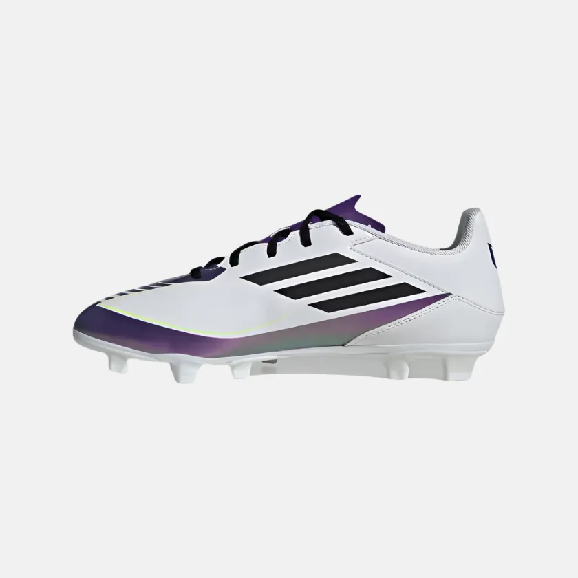 Adidas F50 Club Messi Flexible-Ground Football Shoes -Cloud White/Core Black/Purple Youth League Shock absorption