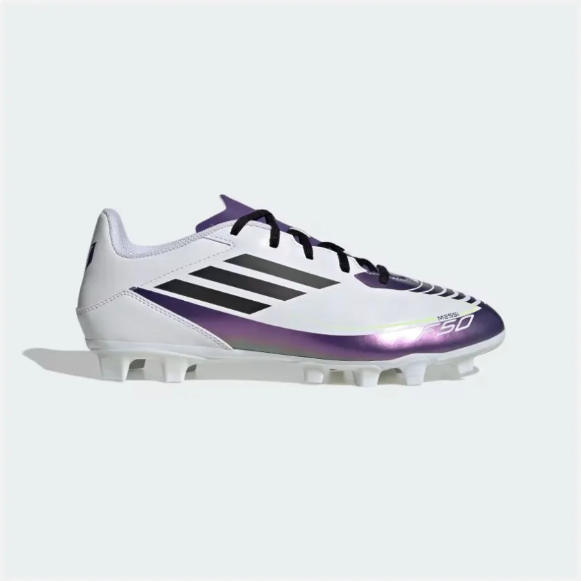 Stable Walk Adidas F50 Club Messi Flexible-Ground Football Shoes -Cloud White/Core Black/Purple