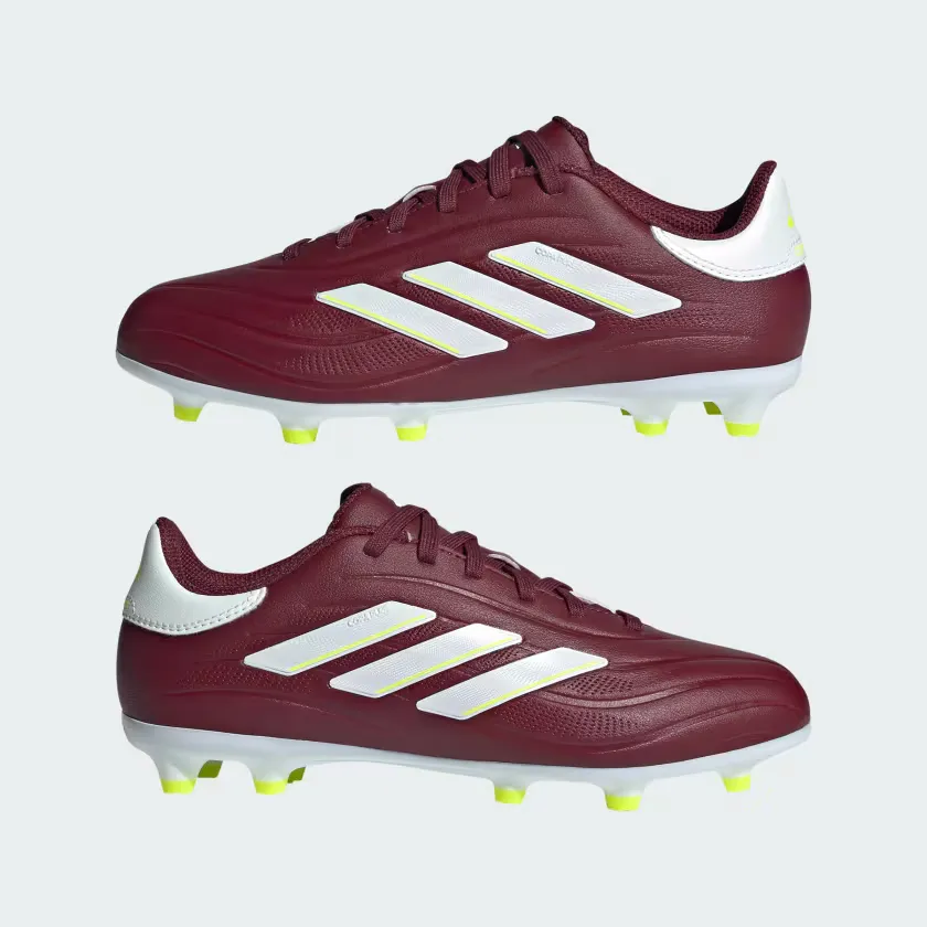 Action Ready Ball Stability Adidas Copa Pure II League Firm Ground Fooball Kids Unisex Shoes (4-7Year) -Shadow Red/Cloud White/Team Solar Yellow 2