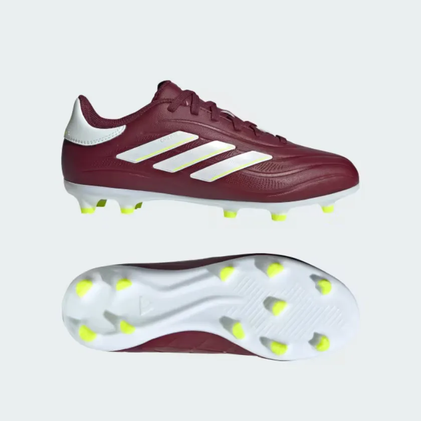 Adidas Copa Pure II League Firm Ground Fooball Kids Unisex Shoes (4-7Year) -Shadow Red/Cloud White/Team Solar Yellow 2 Daily Training Youth Ground
