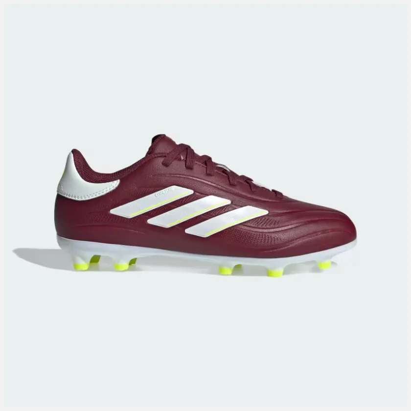 Stable Tread Center Control Adidas Copa Pure II League Firm Ground Fooball Kids Unisex Shoes (4-7Year) -Shadow Red/Cloud White/Team Solar Yellow 2