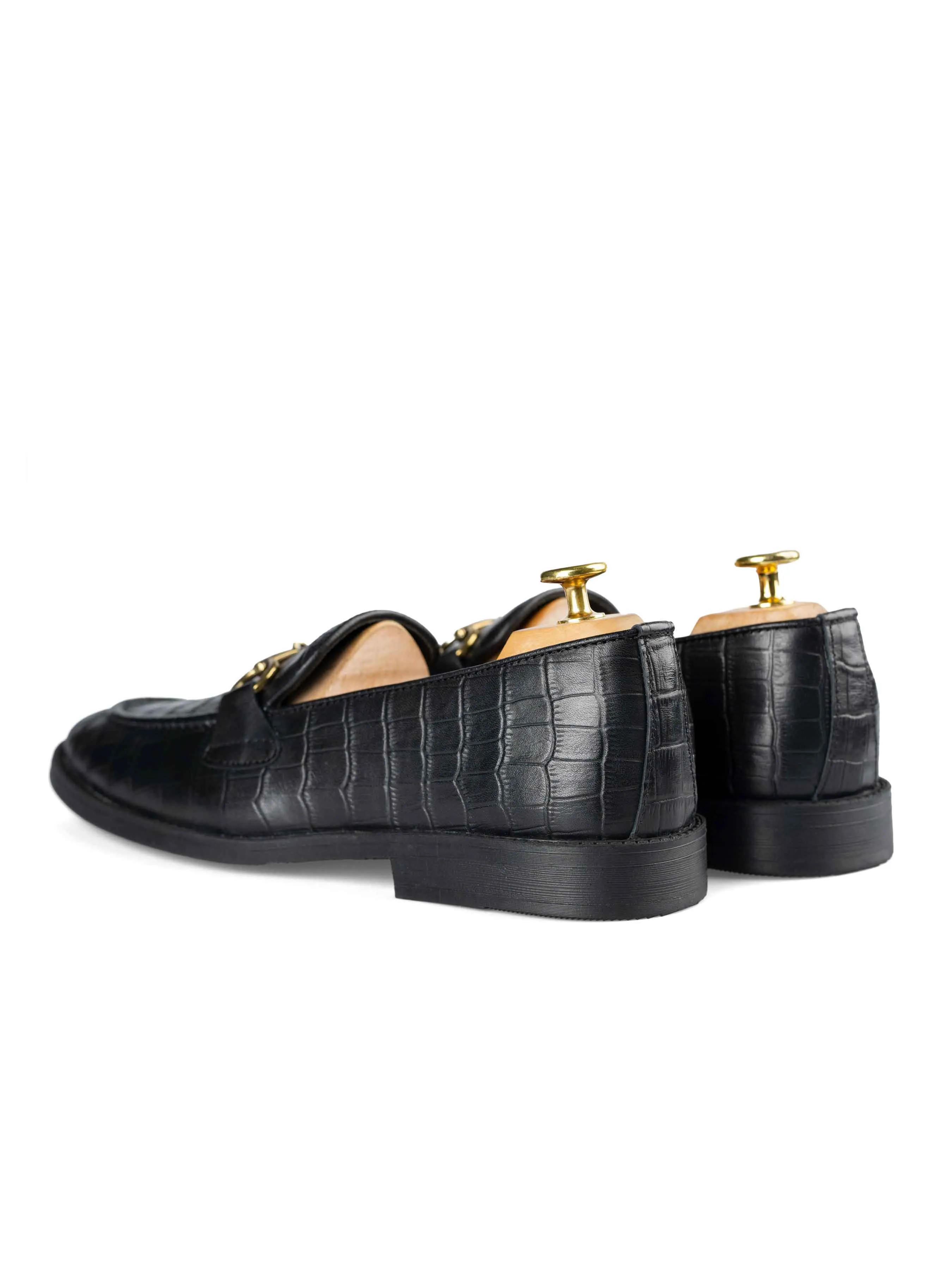 Horsebit Buckle Loafer - Black Croco Leather (Flexi-Sole) Soft Leather Light Fit