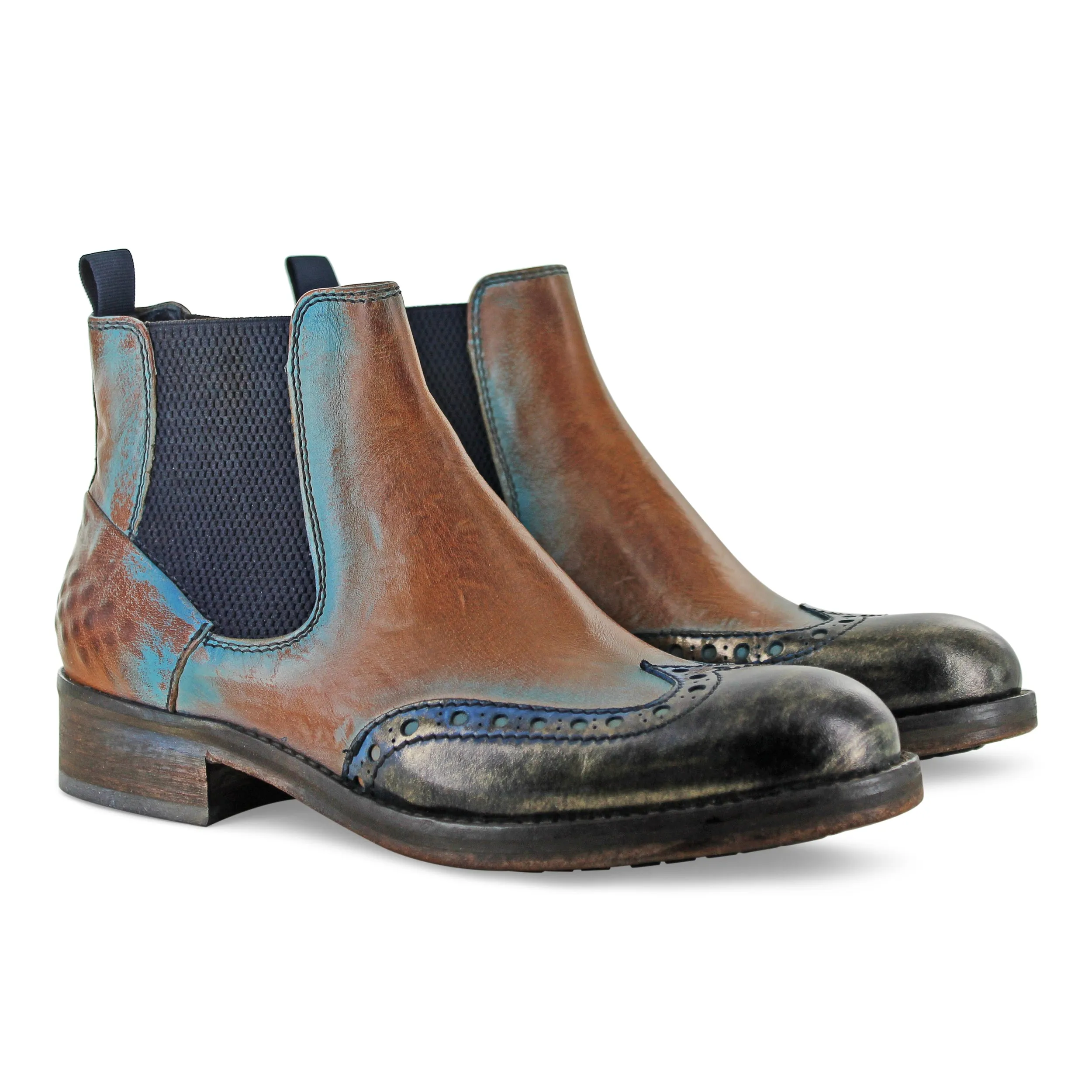 6541- Brown Antique Finish With Turquoise Edges Quick Step Boots