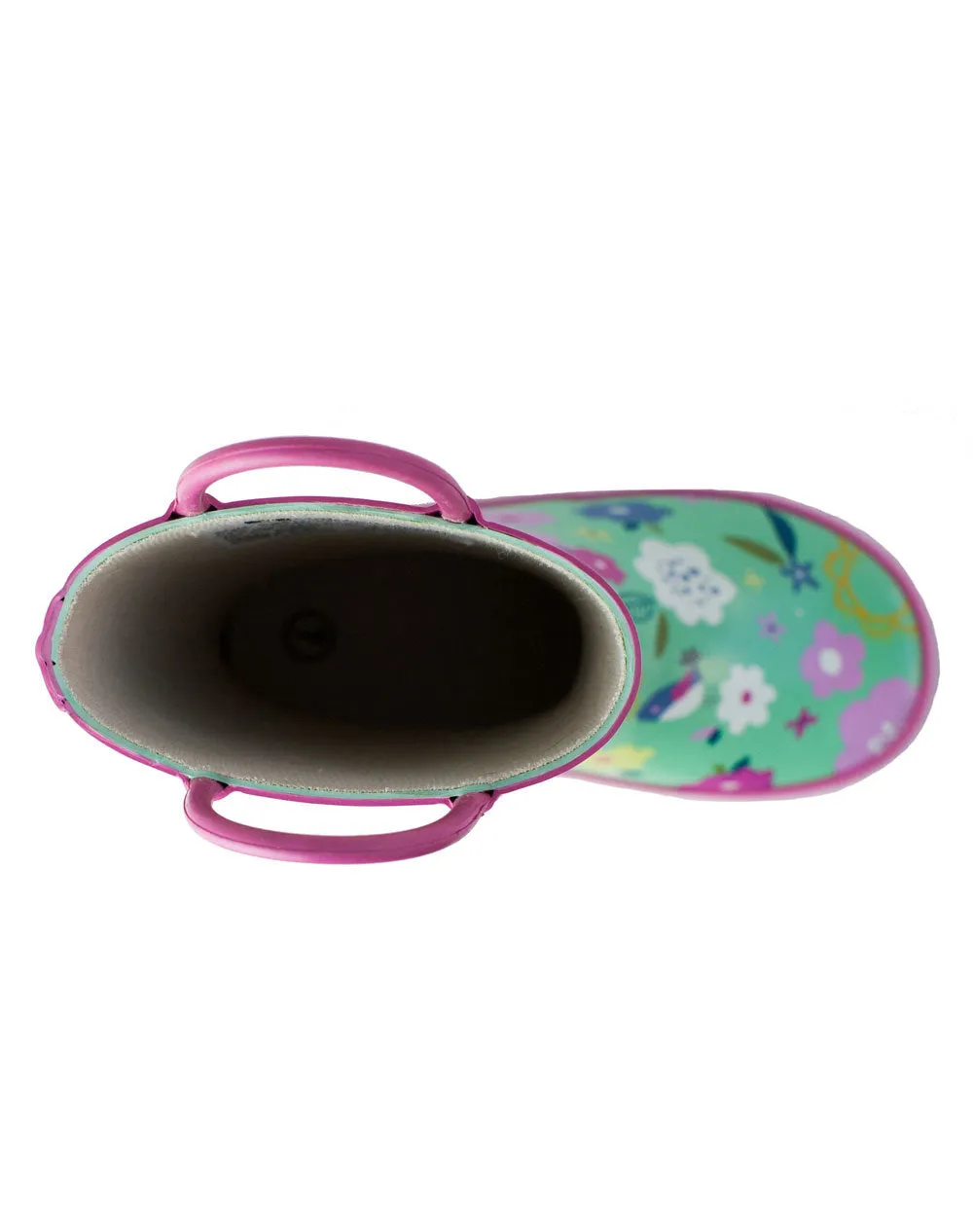 Green Floral Loop Handle Rubber Rain Boots All Season Boots