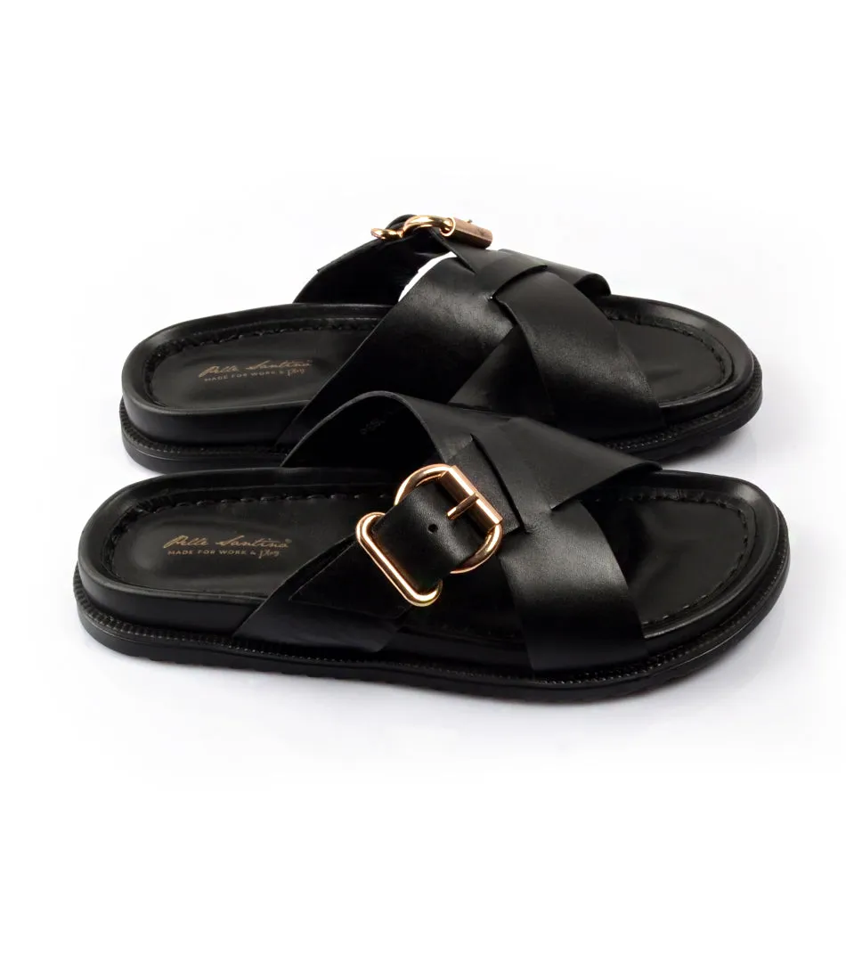 Torino Leather Slippers - Black Patent Grain Premium Quality