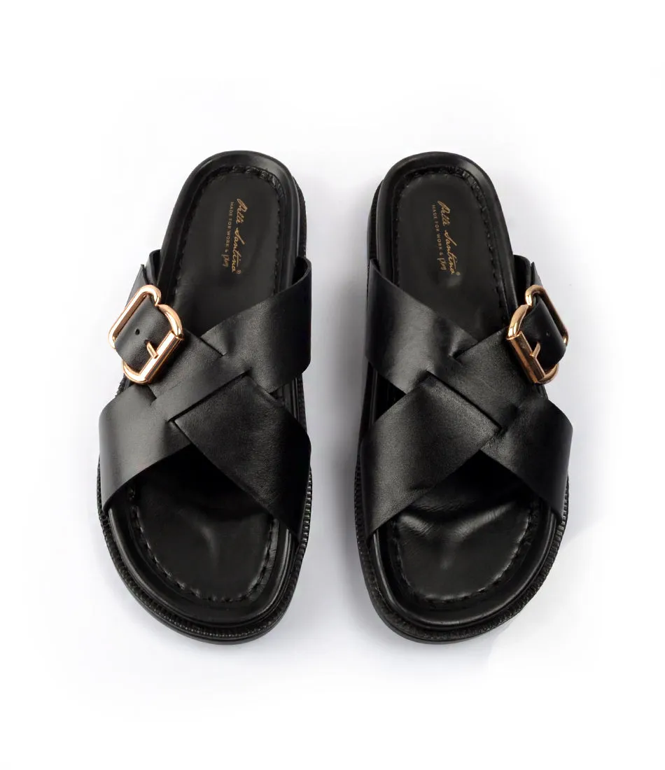 Gloss Touch Gloss Shine Torino Leather Slippers - Black
