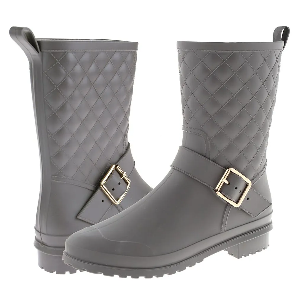Active Rain Ladies Matte Solid Grey Quilted Mid-Calf Rain Boot