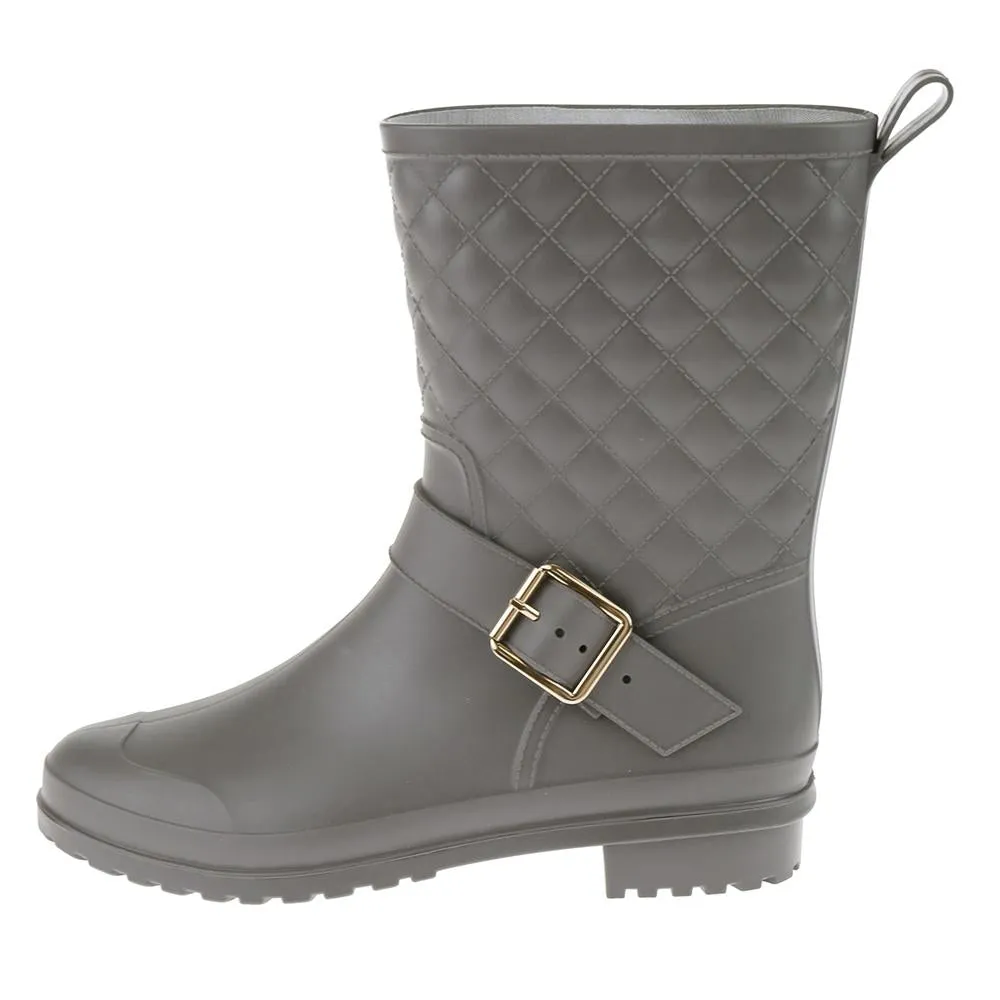 Ladies Matte Solid Grey Quilted Mid-Calf Rain Boot Fashionable Rain outdoor durability