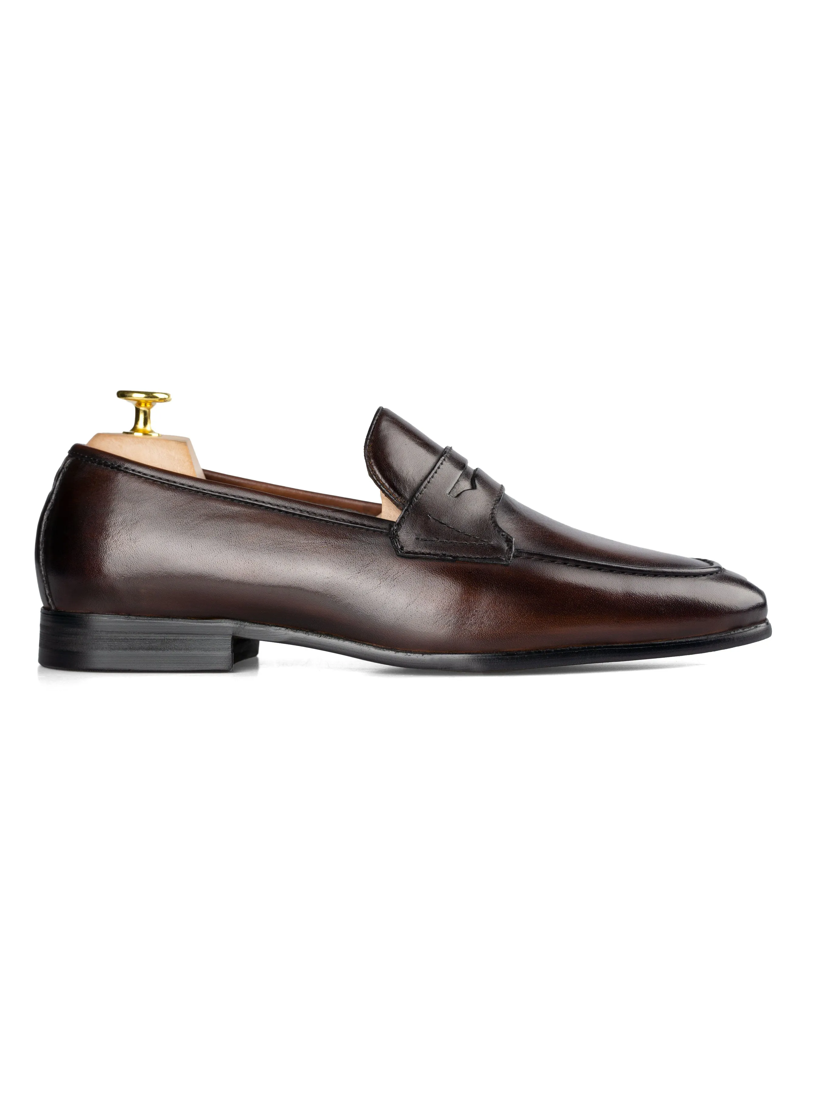 Penny Loafer Wing Strap - Dark Brown (Hand Painted Patina) Practical Wear Minimalist Style