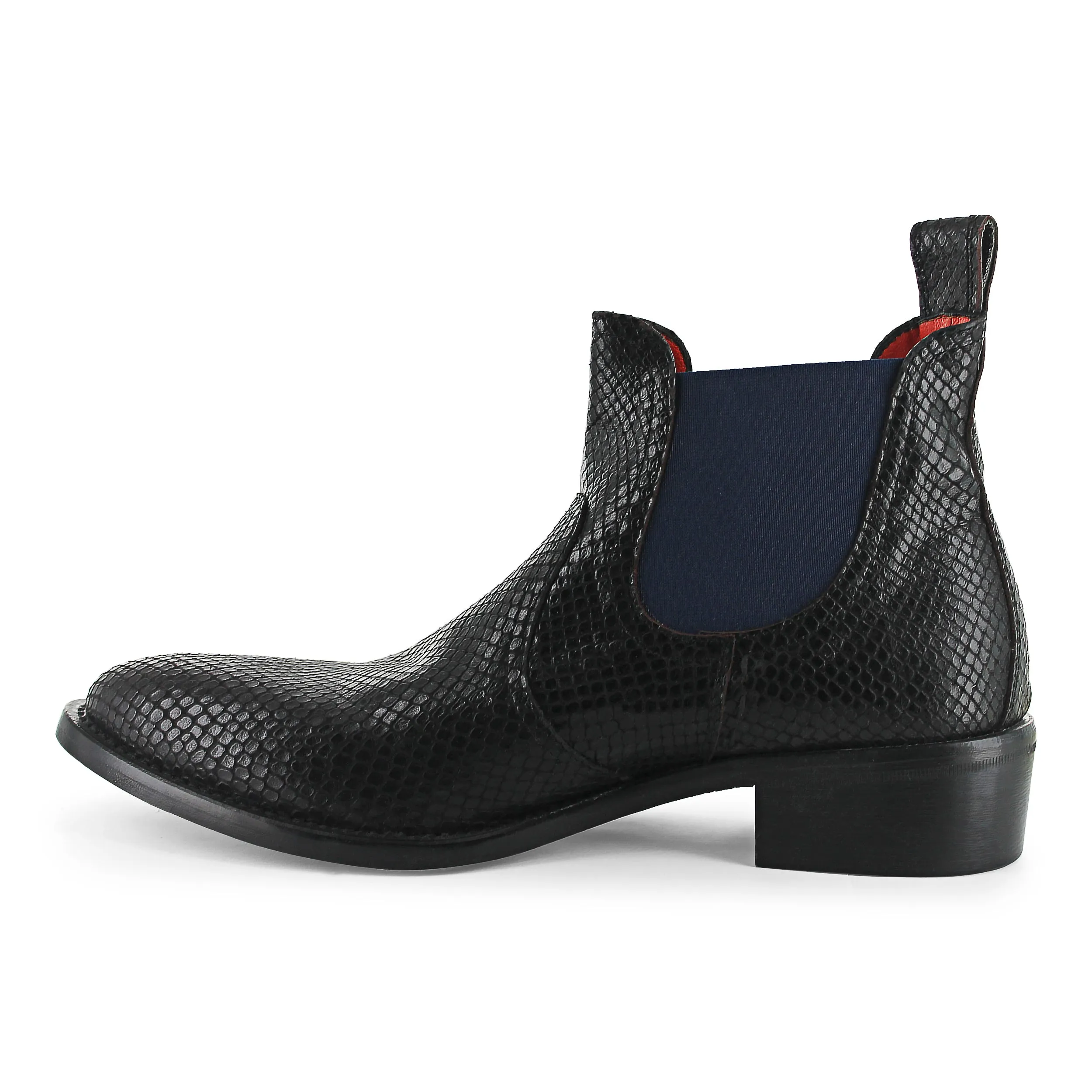 R7701 - Black Snake Print Chelsea Boot Padded collar