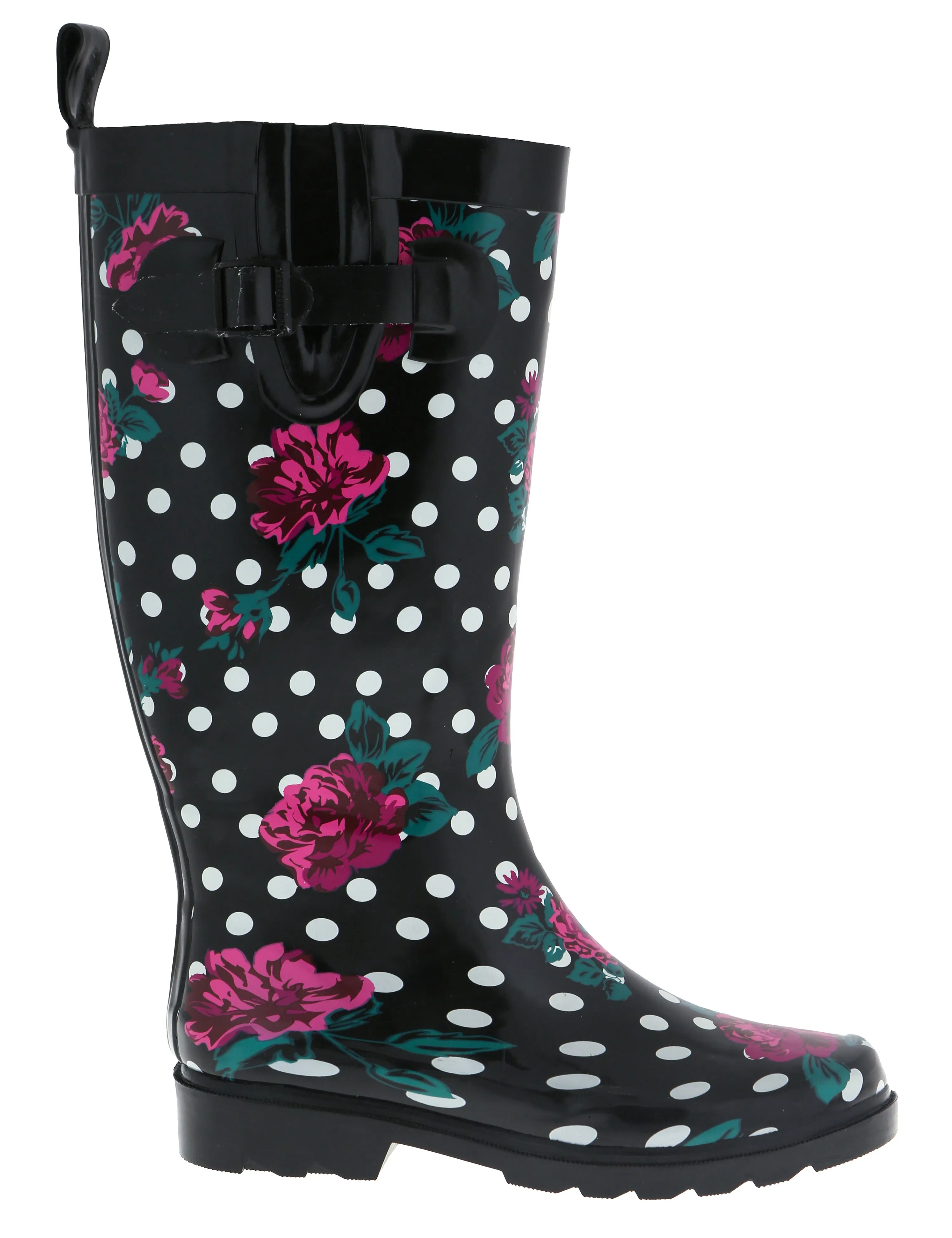 Quick Comfort Ladies Floral Dots Tall Rubber Rain Boot