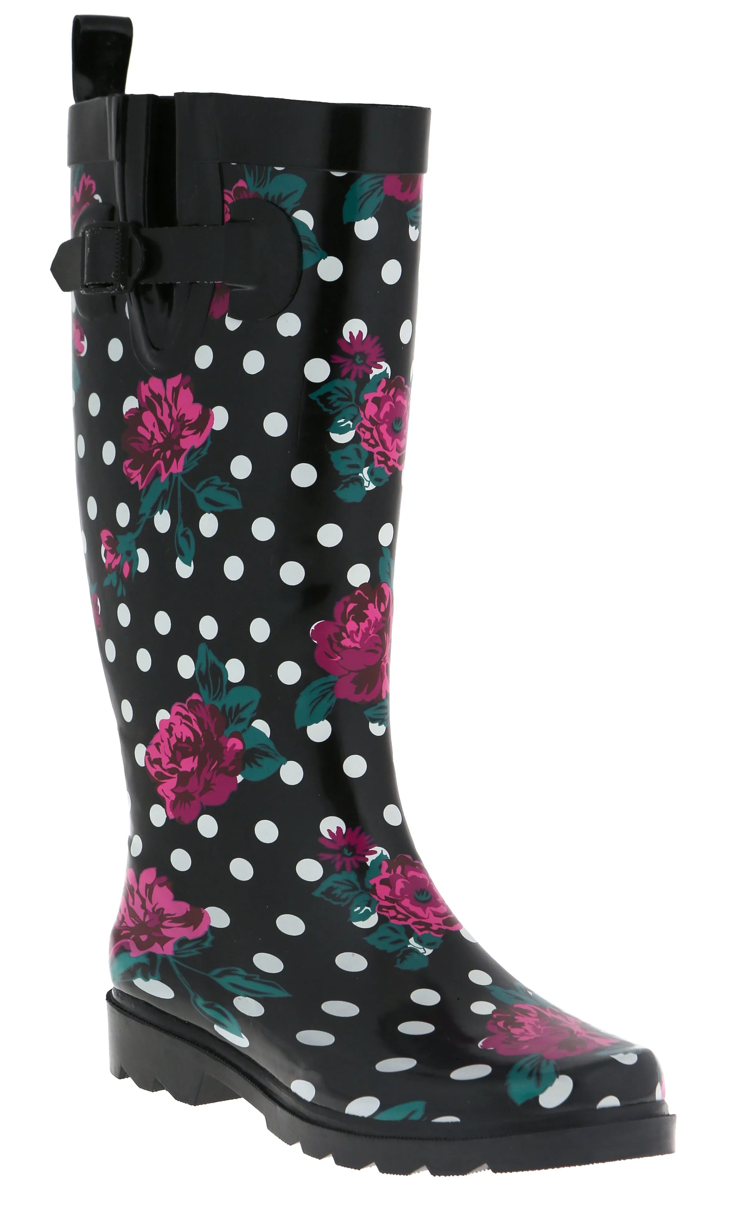 Ladies Floral Dots Tall Rubber Rain Boot Instant Walking