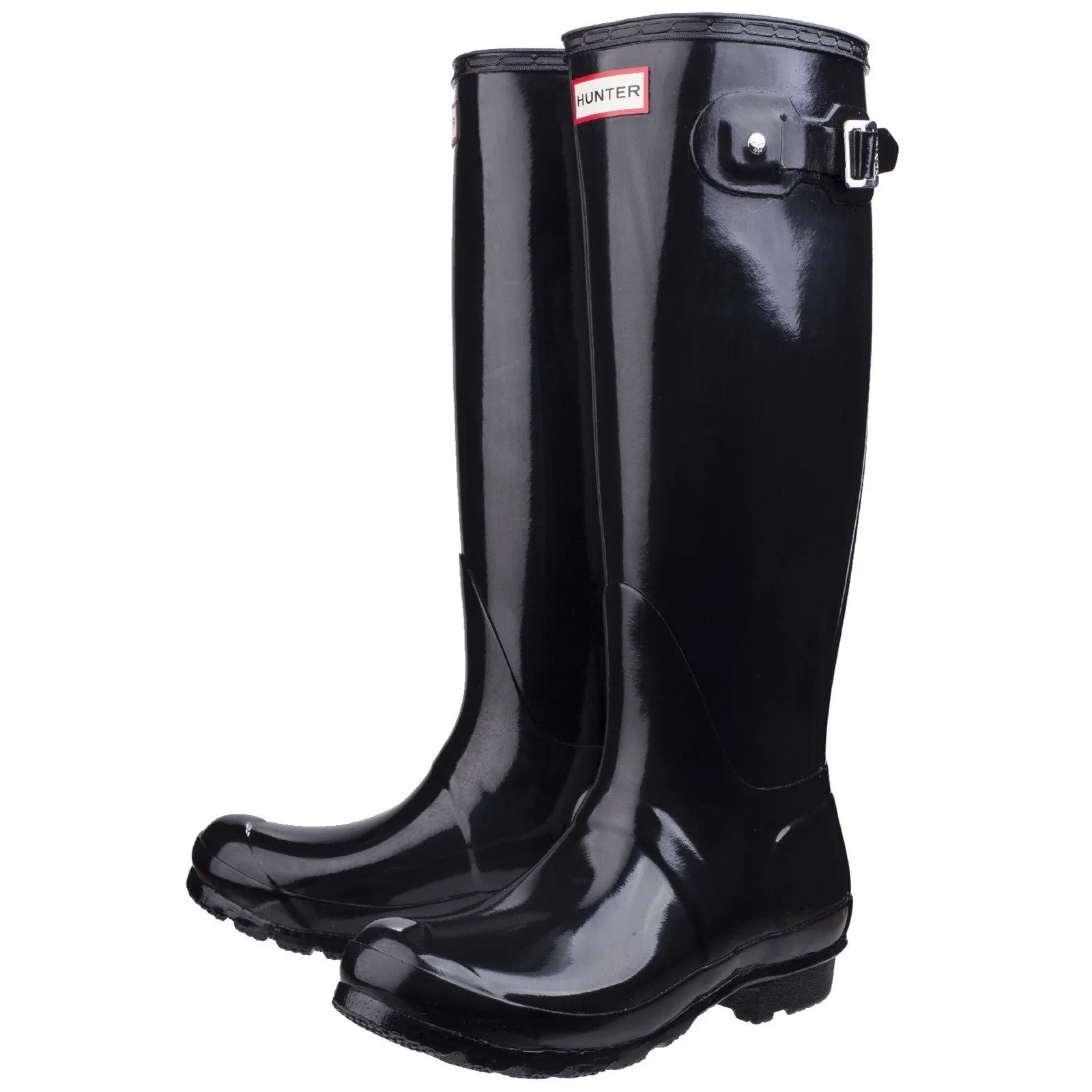 Hunter Womens Original Tall Gloss Wellington Boots Black Waterproof Walking