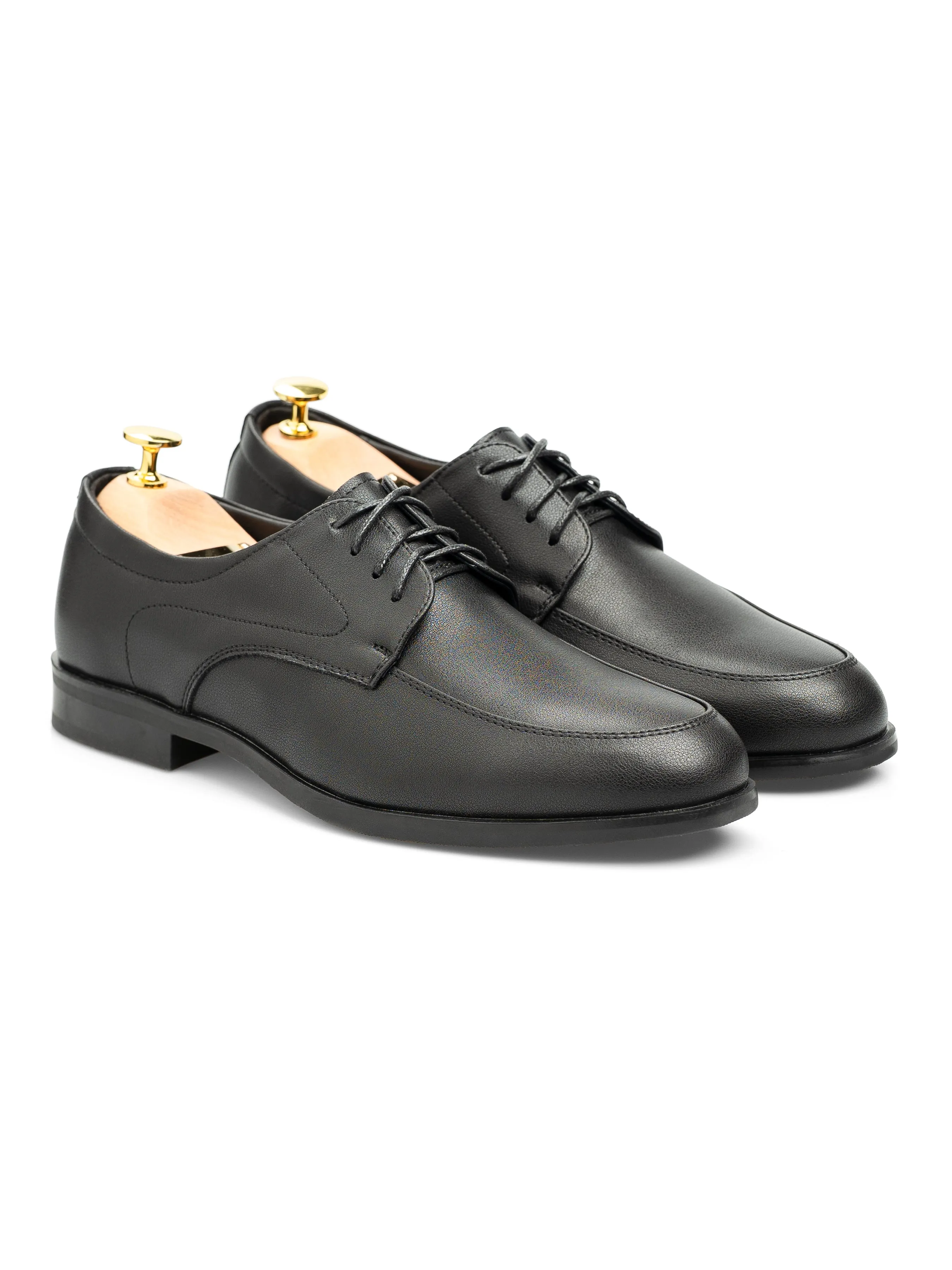 Velton Derby  - Solid Black Leather Sharp Step Sleek Style