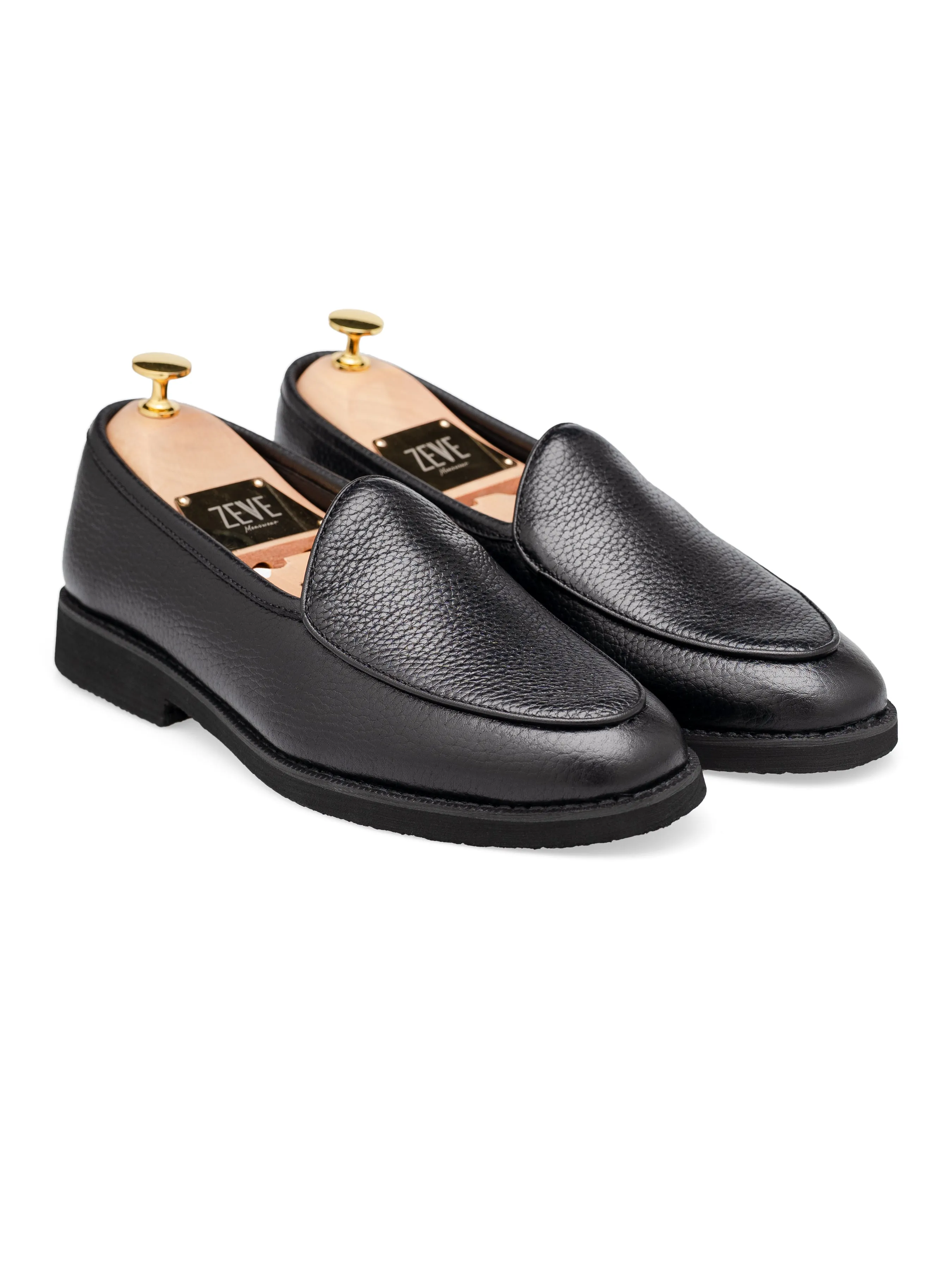Belgian Loafer - Black Pebble Grain Leather (Crepe Sole) Clean Lane Board Room