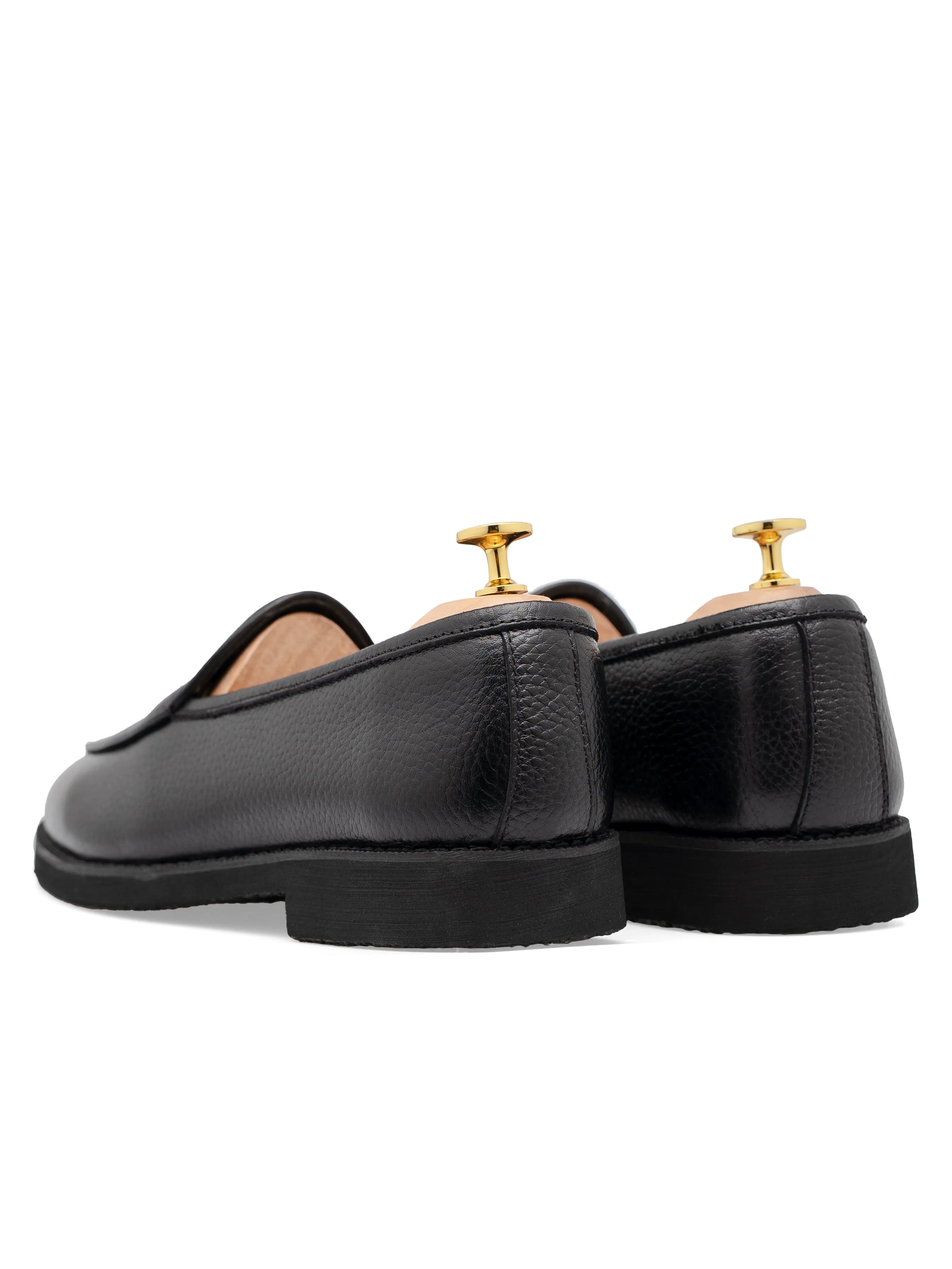 Belgian Loafer - Black Pebble Grain Leather (Crepe Sole) Path Firm