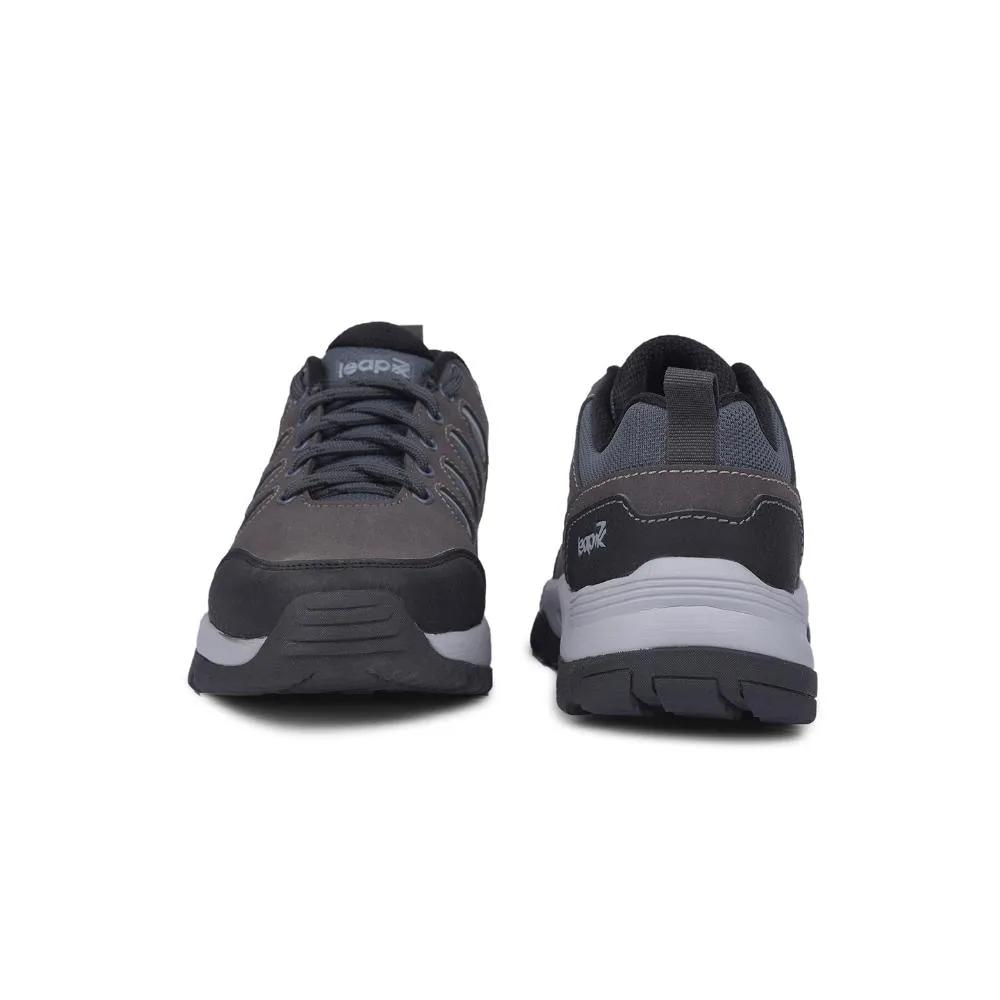 Leap7x Dark Grey Lacing Sports Trekking Shoes For Men COLUMBO-1E By Liberty Rugged Grip Grip Traction