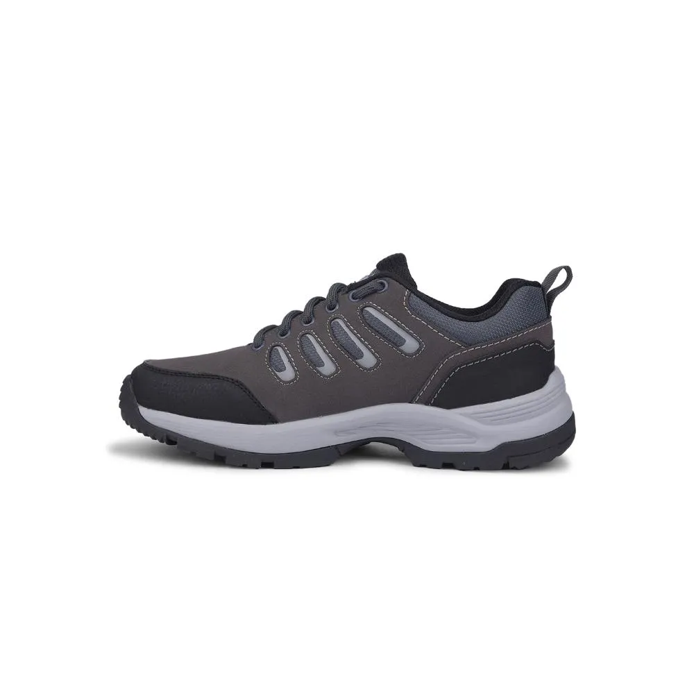 Leap7x Dark Grey Lacing Sports Trekking Shoes For Men COLUMBO-1E By Liberty Weekend Trek Grip Control System