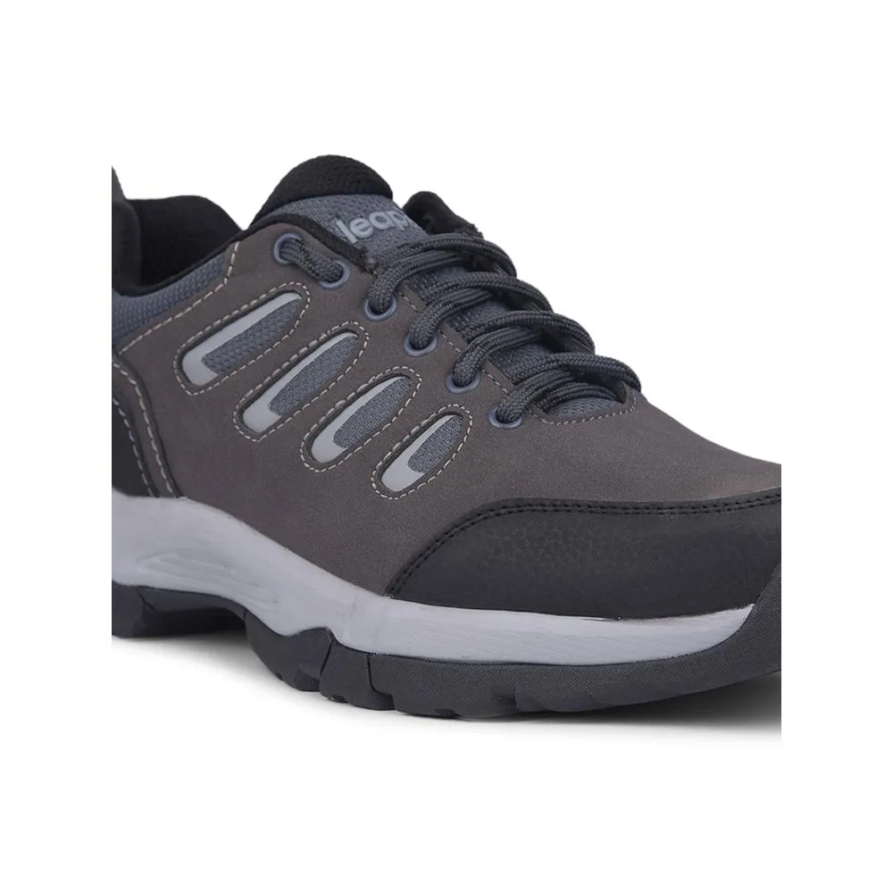 Leap7x Dark Grey Lacing Sports Trekking Shoes For Men COLUMBO-1E By Liberty Storm Ready High Support