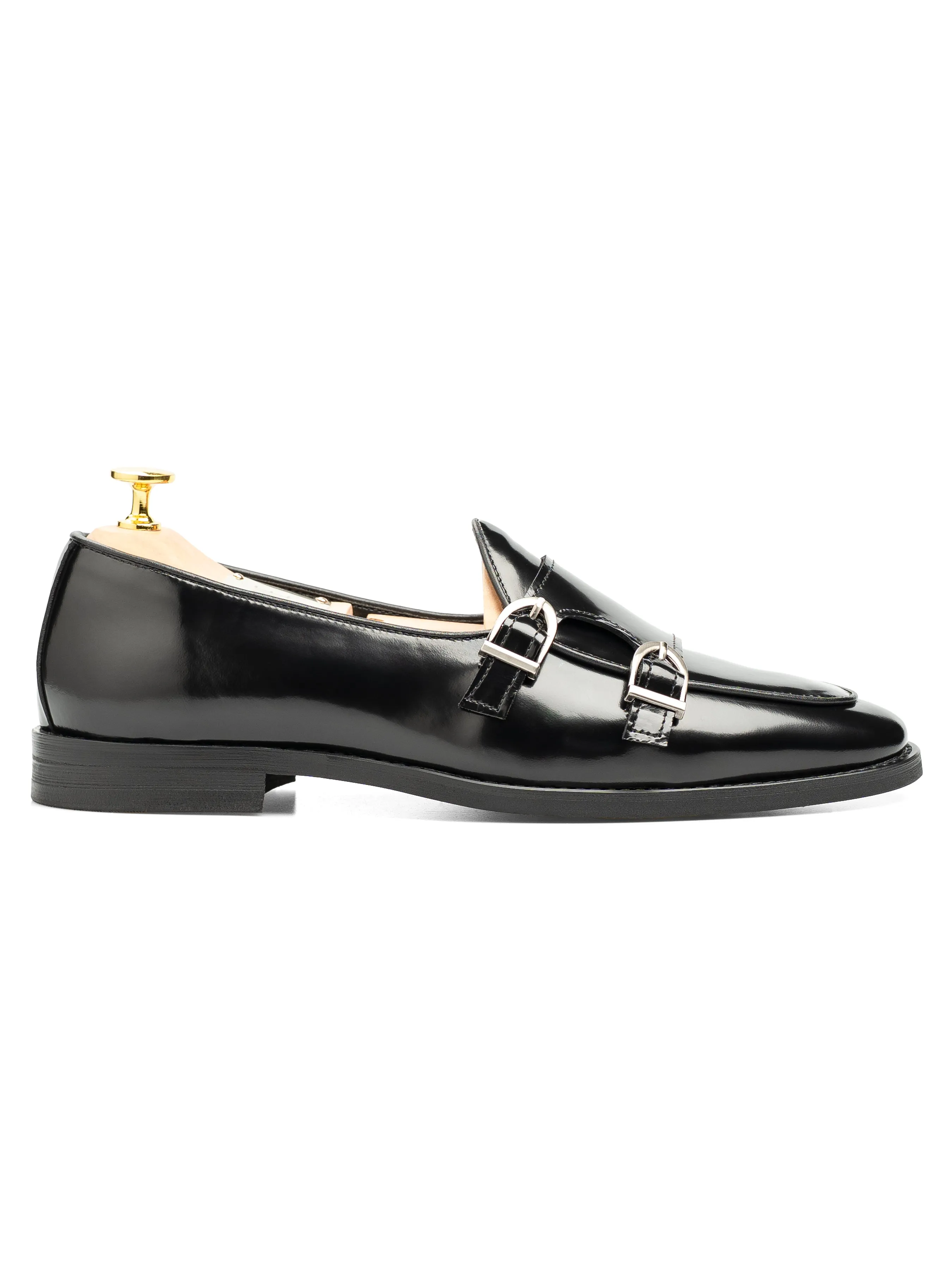 Spanish Made Bellmonk Loafer - Black Polish Leather