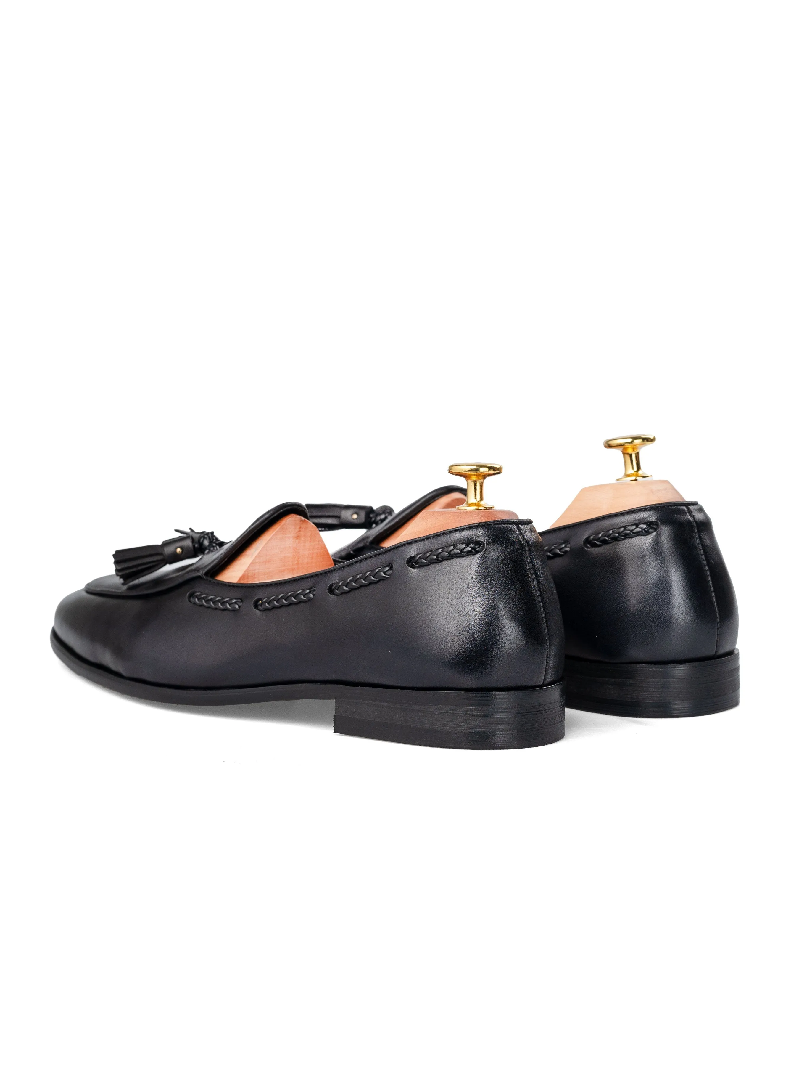 True Step Fashionable Design Noel Belgian Loafer Tassel - Solid Black
