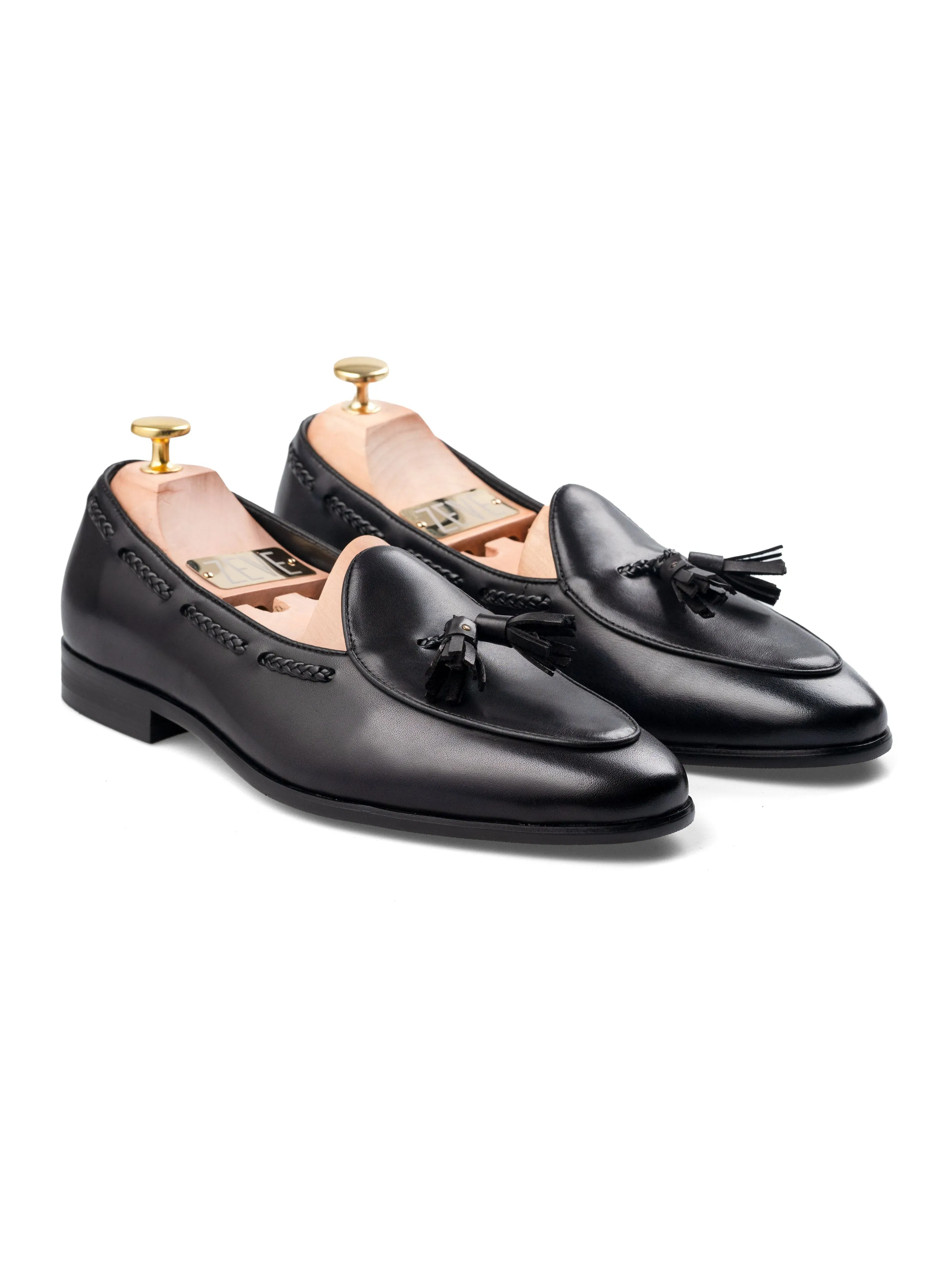 Noel Belgian Loafer Tassel - Solid Black Light support