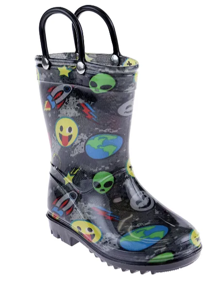 portable Toddler Boys Shiny Emojis in Space Printed Rain Boot